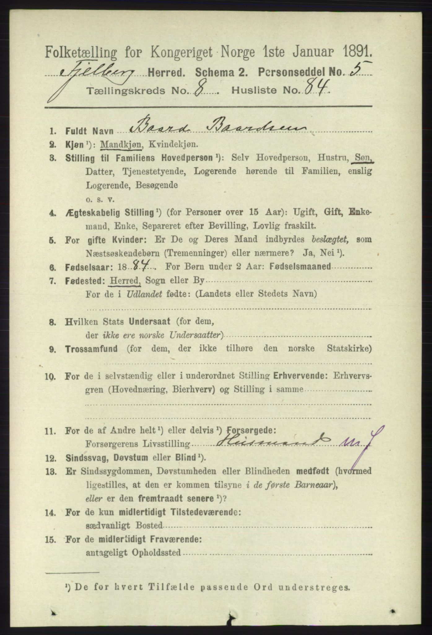 RA, 1891 census for 1213 Fjelberg, 1891, p. 3344