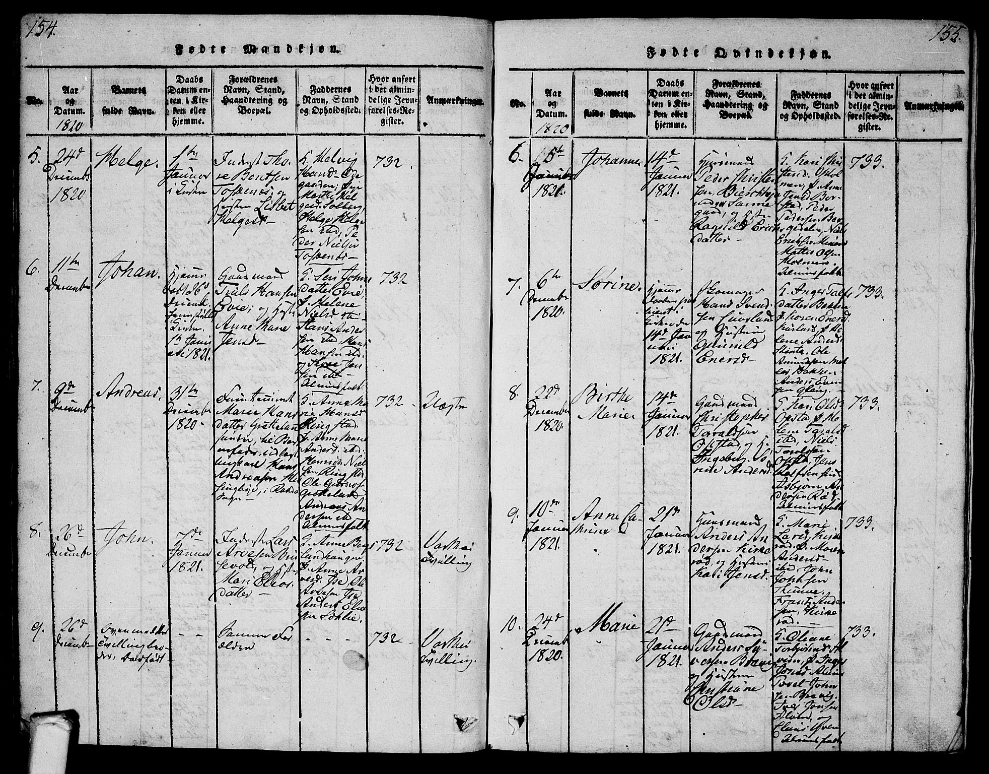 Tune prestekontor Kirkebøker, SAO/A-2007/G/Ga/L0001: Parish register (copy) no. I 1, 1815-1822, p. 154-155