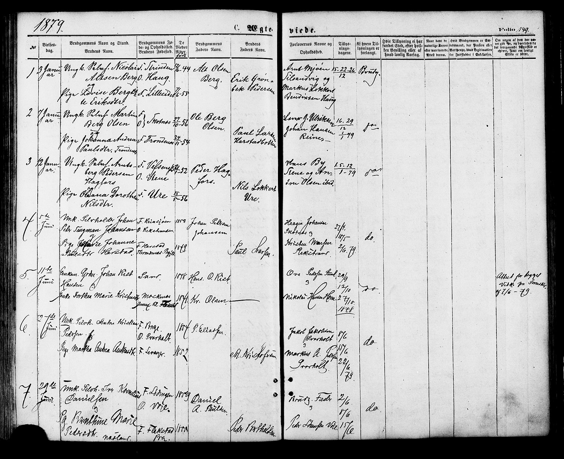 Ministerialprotokoller, klokkerbøker og fødselsregistre - Nordland, AV/SAT-A-1459/881/L1166: Parish register (copy) no. 881C03, 1876-1885, p. 149