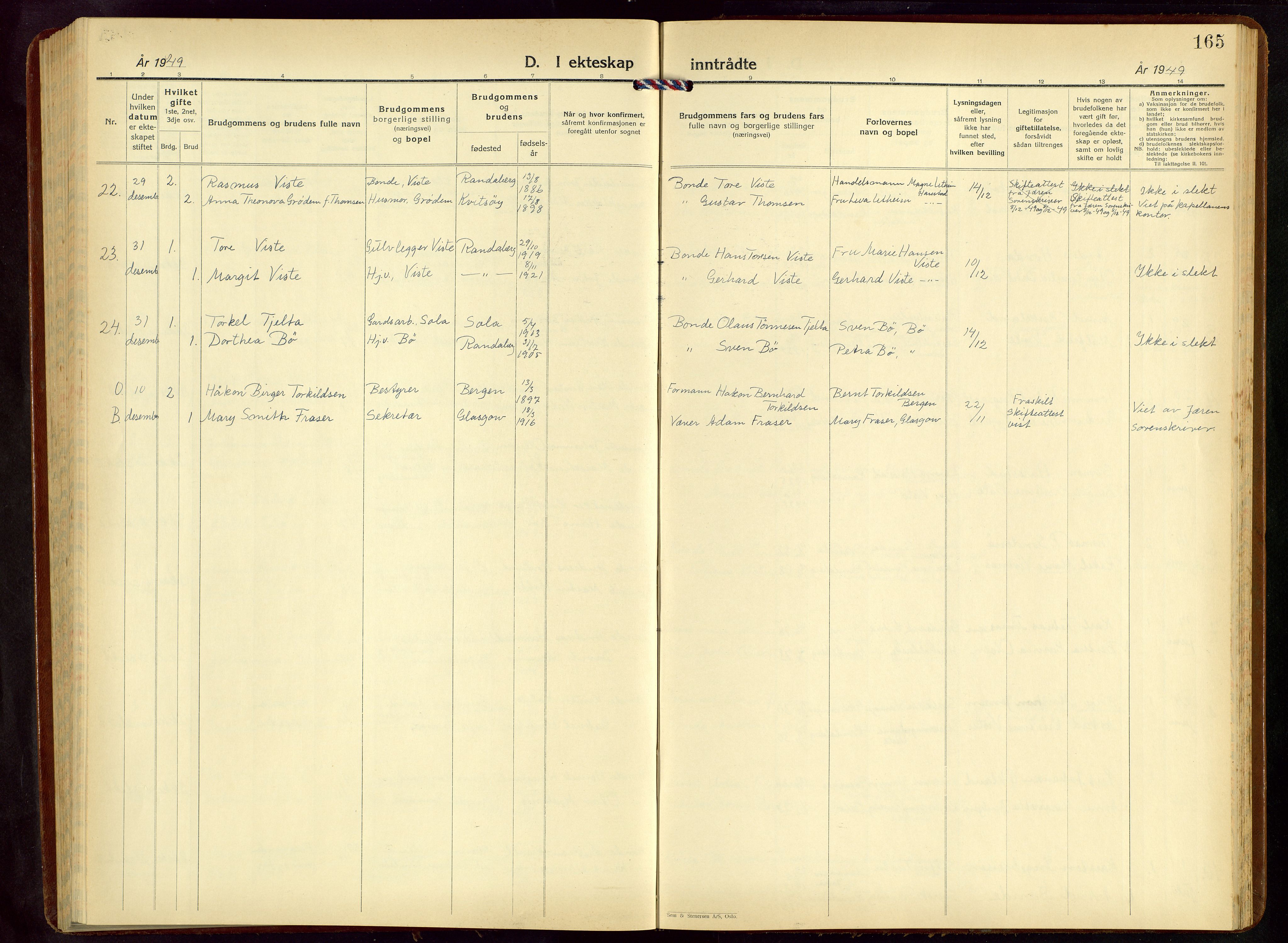 Hetland sokneprestkontor, AV/SAST-A-101826/30/30BB/L0015: Parish register (copy) no. B 15, 1940-1955, p. 165