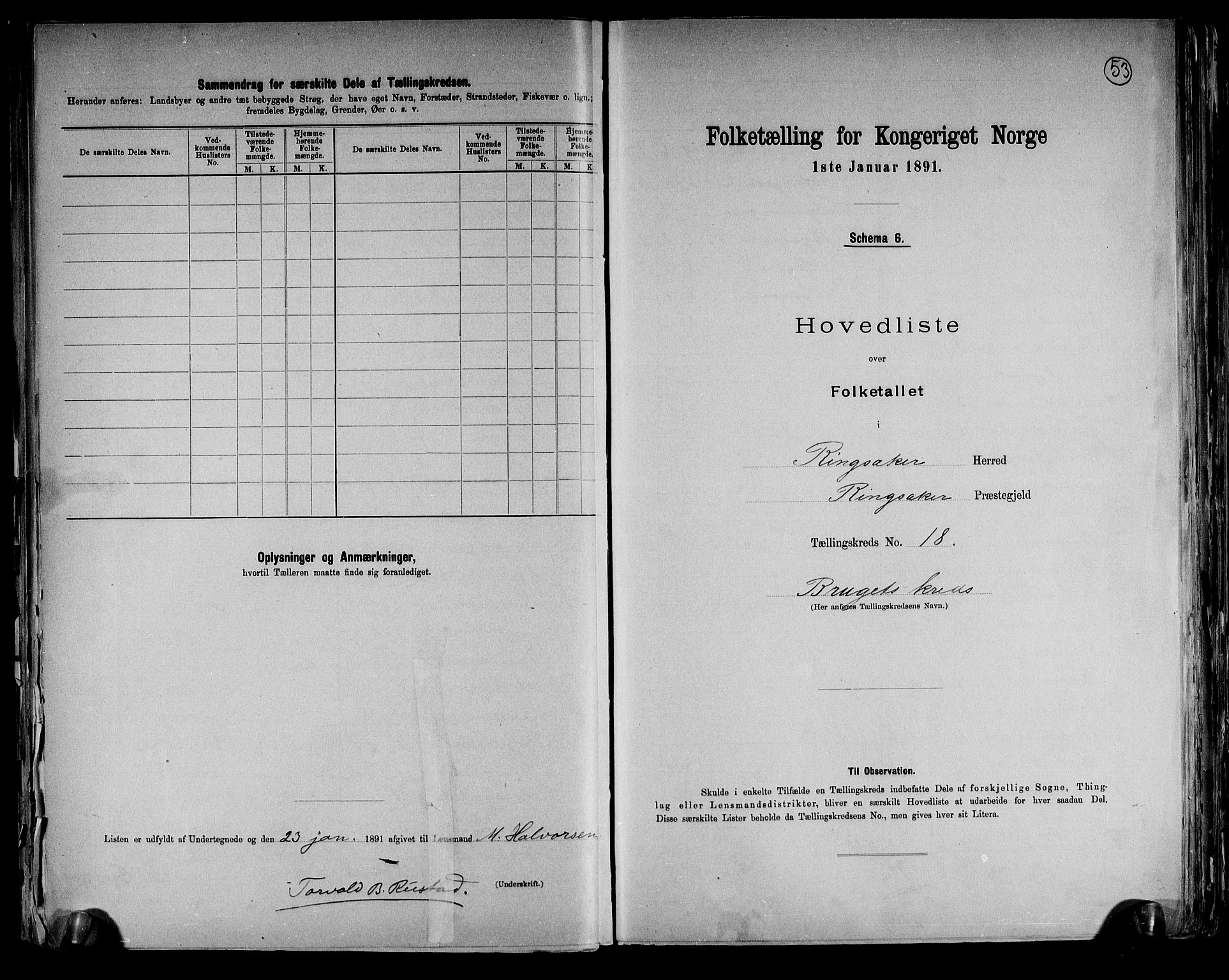 RA, 1891 census for 0412 Ringsaker, 1891, p. 53