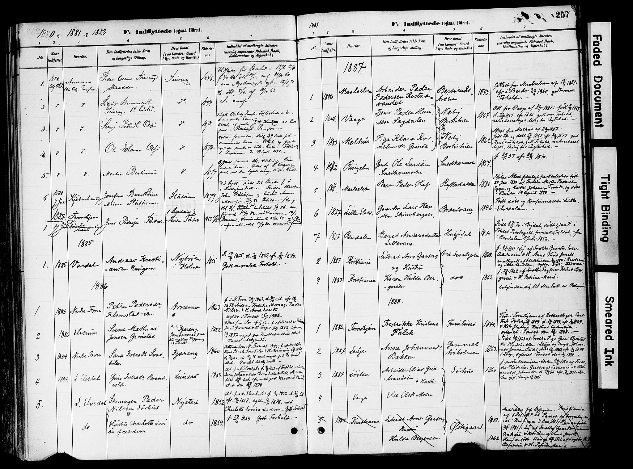 Tynset prestekontor, SAH/PREST-058/H/Ha/Haa/L0022: Parish register (official) no. 22, 1880-1899, p. 257