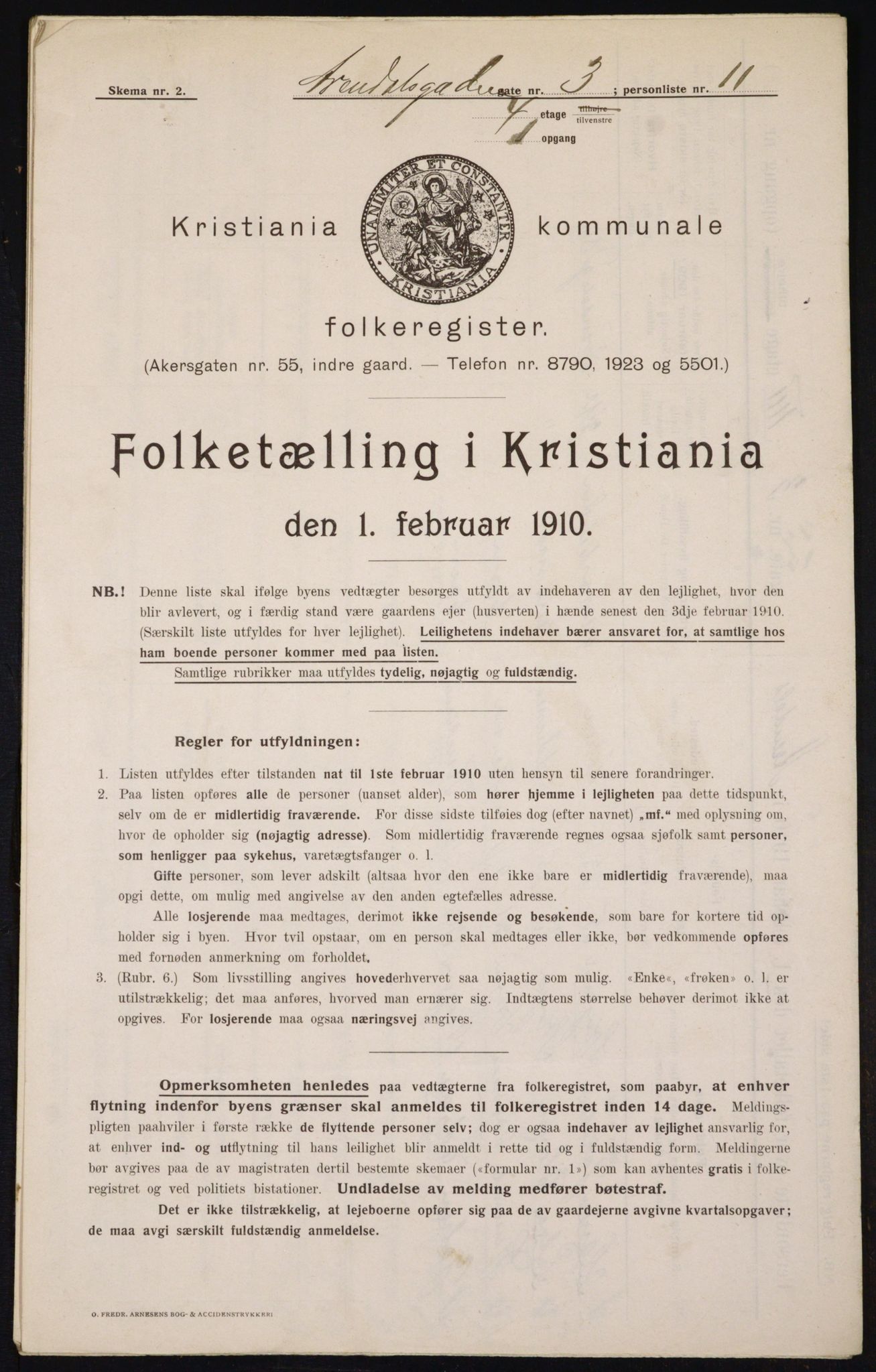 OBA, Municipal Census 1910 for Kristiania, 1910, p. 1843