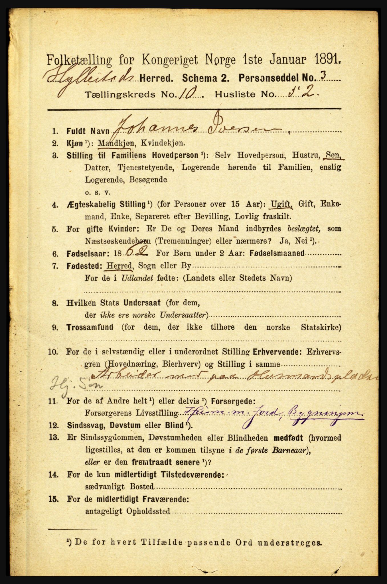 RA, 1891 census for 1413 Hyllestad, 1891, p. 1987