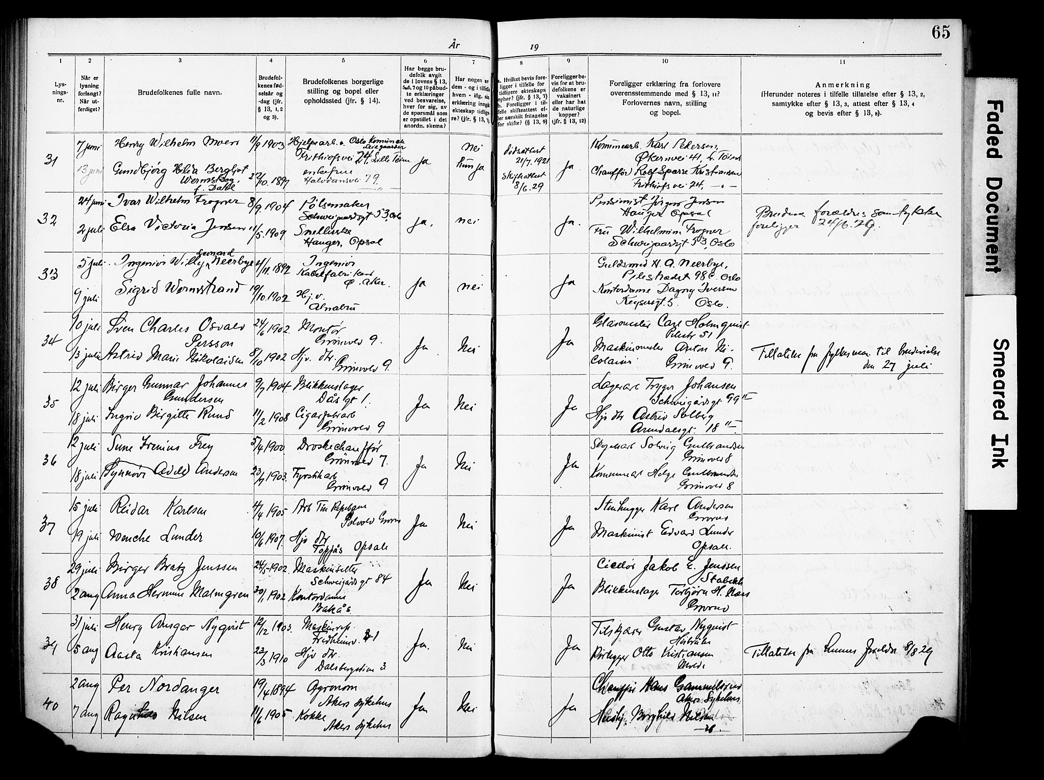 Østre Aker prestekontor Kirkebøker, AV/SAO-A-10840/H/Ha/L0007: Banns register no. I 7, 1919-1933, p. 65