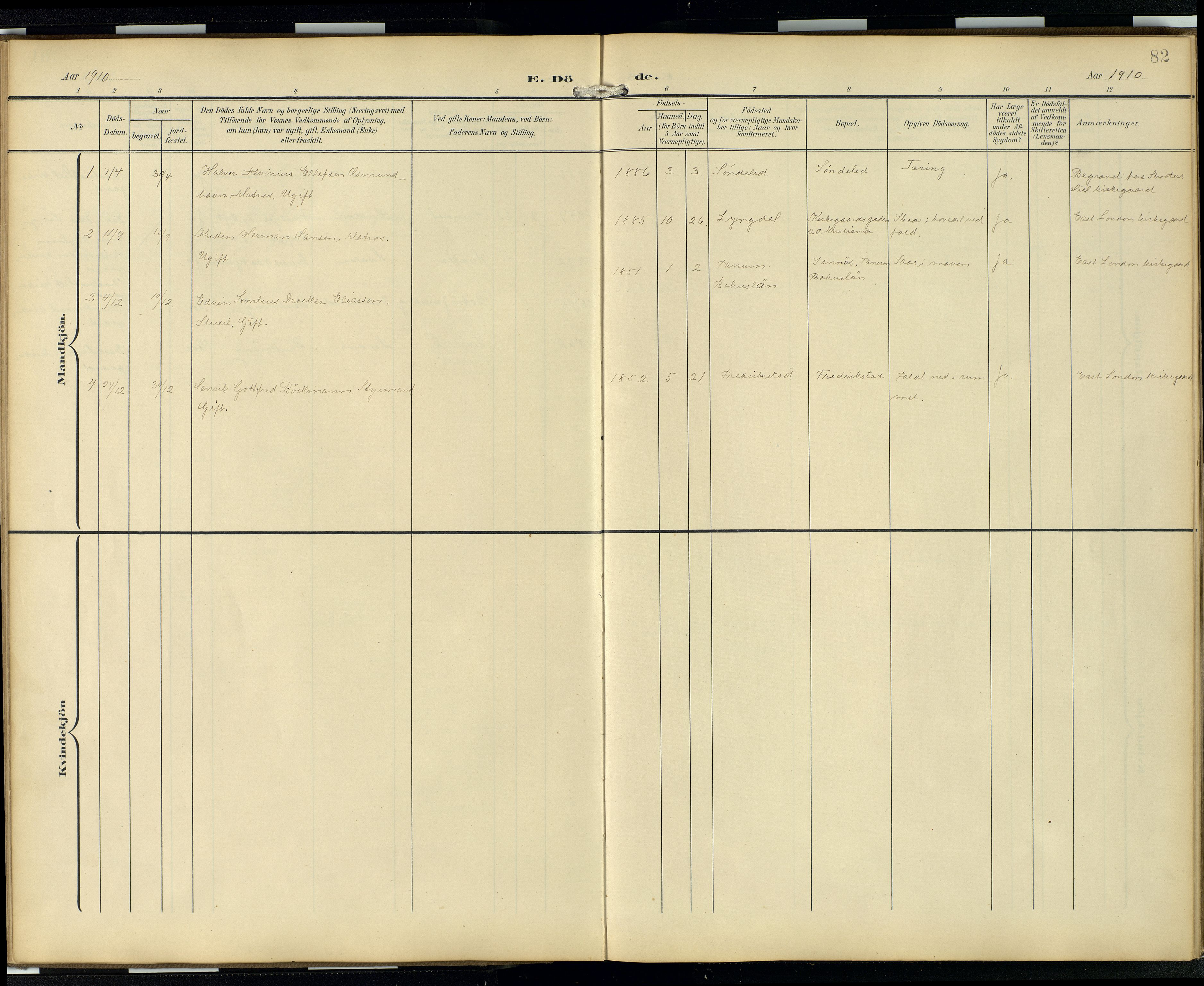  Den norske sjømannsmisjon i utlandet/London m/bistasjoner, SAB/SAB/PA-0103/H/Ha/L0003: Parish register (official) no. A 3, 1903-1934, p. 81b-82a