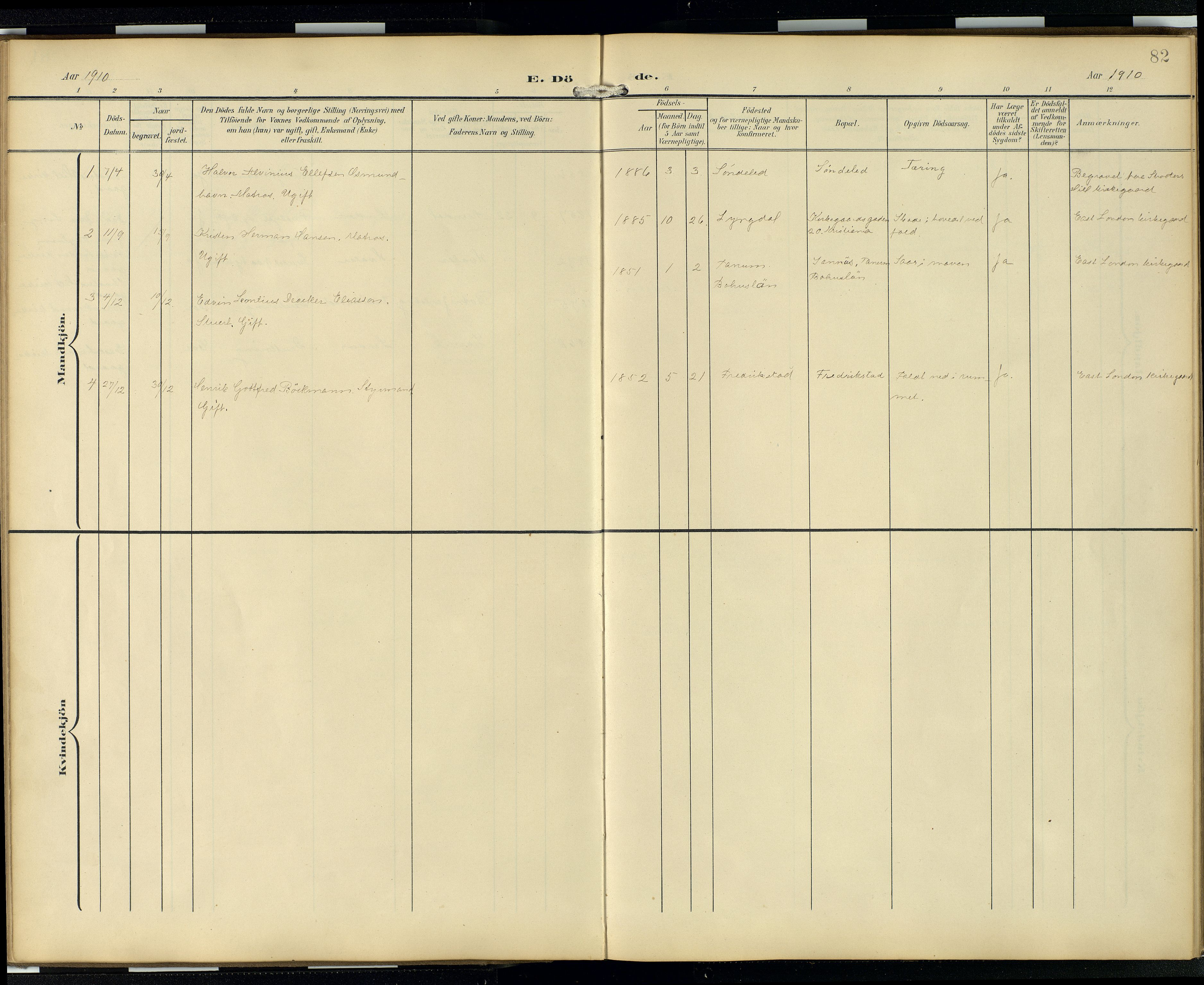 Den norske sjømannsmisjon i utlandet/London m/bistasjoner, AV/SAB-SAB/PA-0103/H/Ha/L0003: Parish register (official) no. A 3, 1903-1934, p. 81b-82a