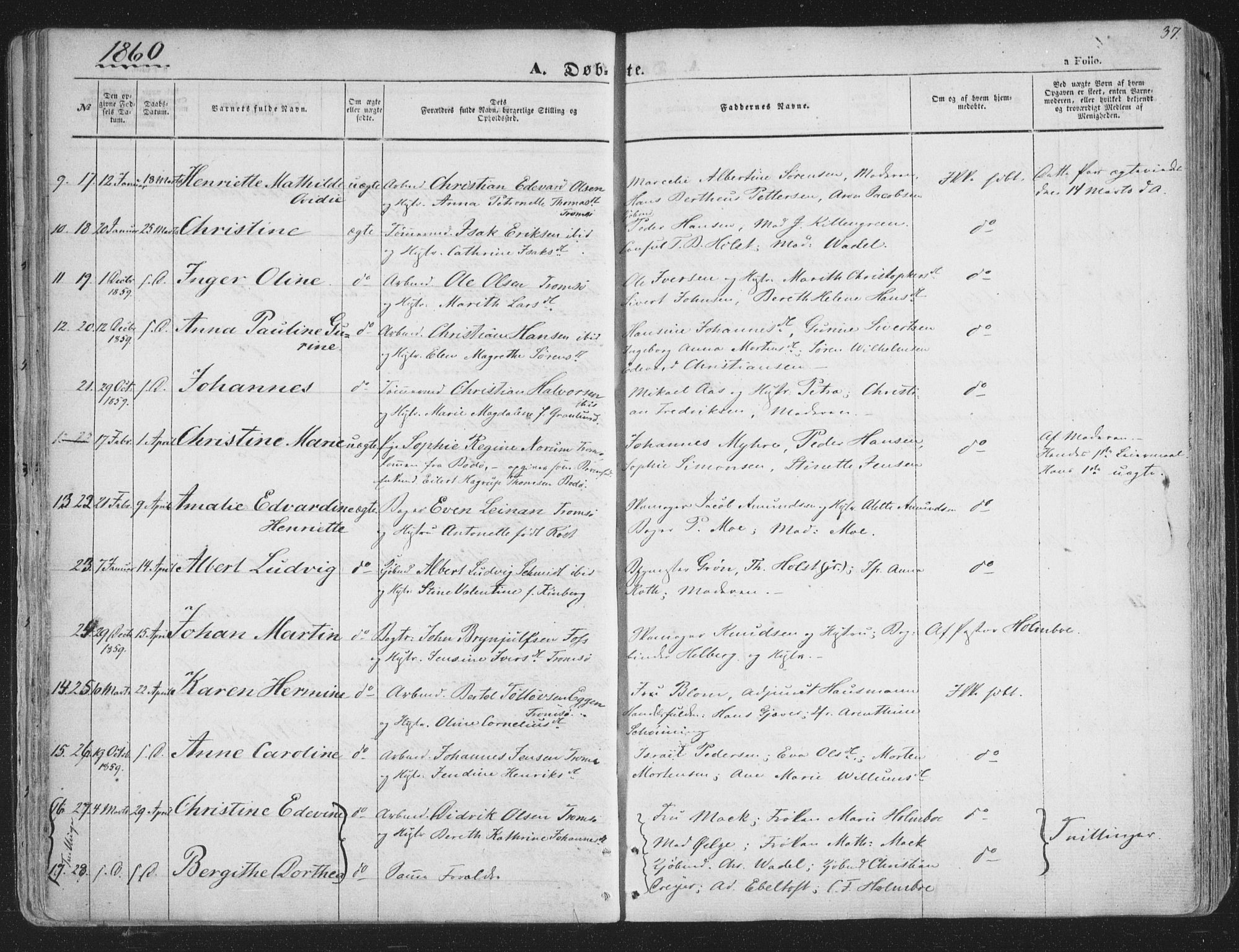 Tromsø sokneprestkontor/stiftsprosti/domprosti, SATØ/S-1343/G/Ga/L0011kirke: Parish register (official) no. 11, 1856-1865, p. 37