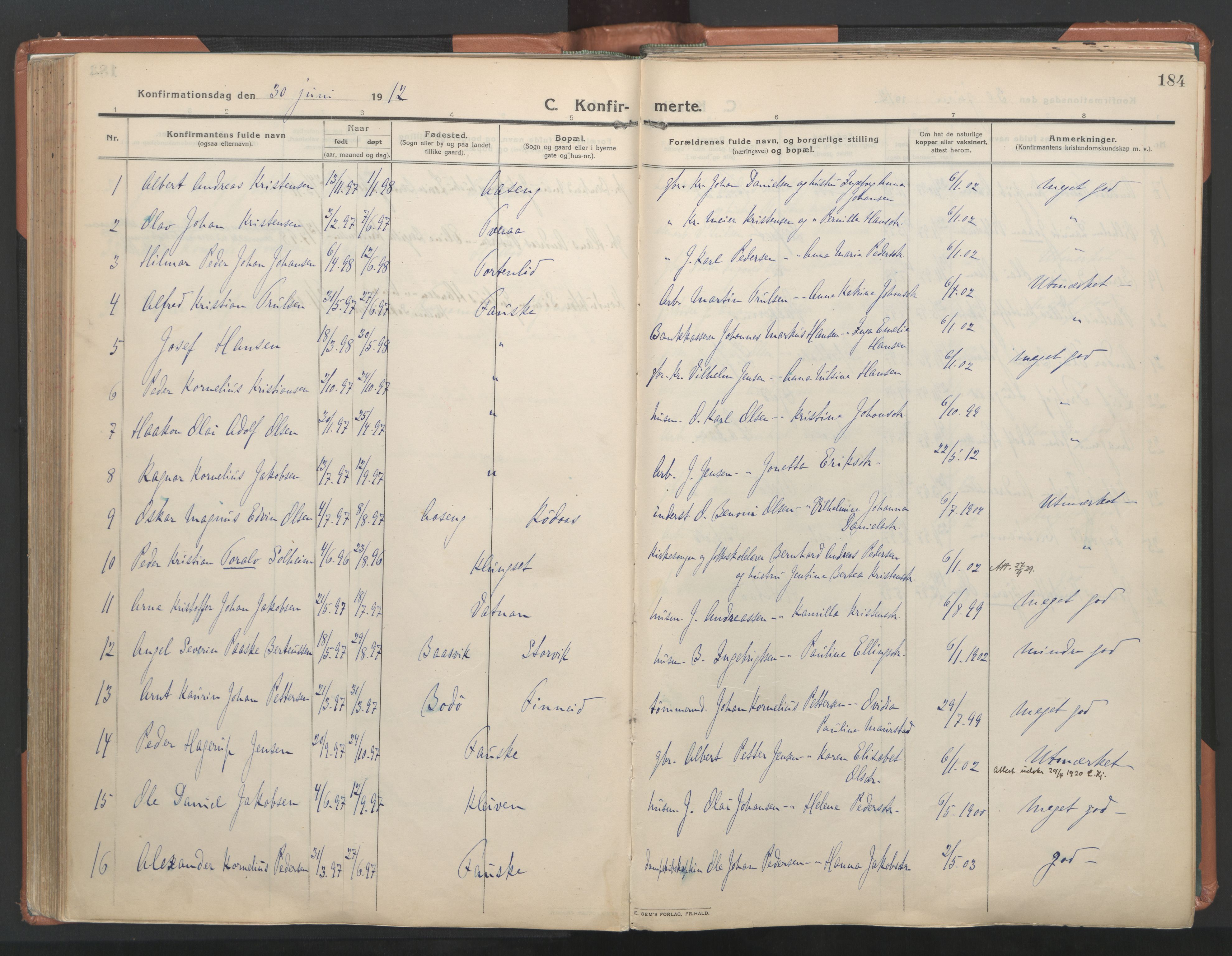 Ministerialprotokoller, klokkerbøker og fødselsregistre - Nordland, AV/SAT-A-1459/849/L0698: Parish register (official) no. 849A09, 1911-1924, p. 184