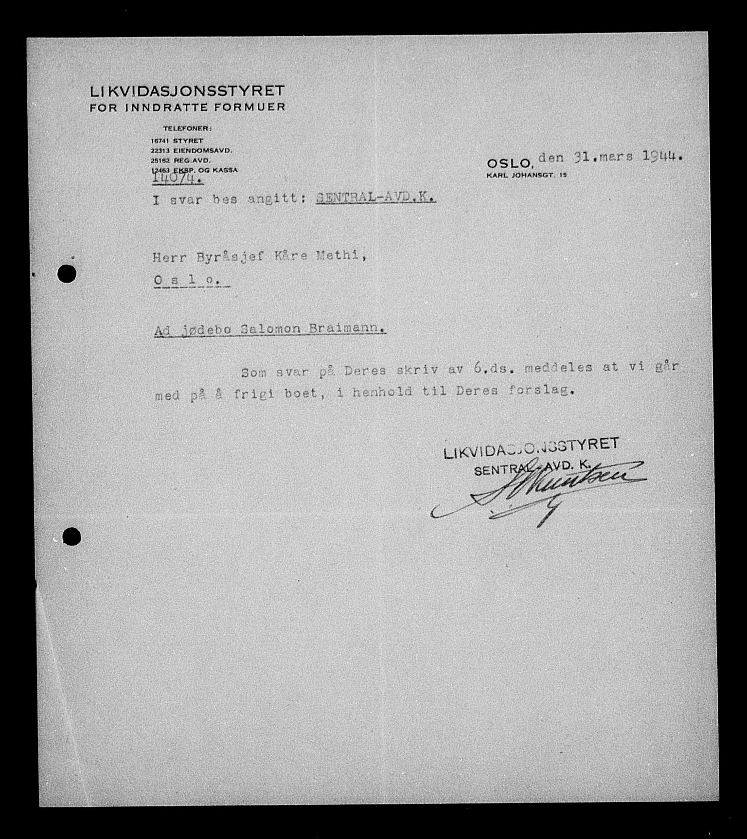 Justisdepartementet, Tilbakeføringskontoret for inndratte formuer, AV/RA-S-1564/H/Hc/Hcc/L0927: --, 1945-1947, p. 440