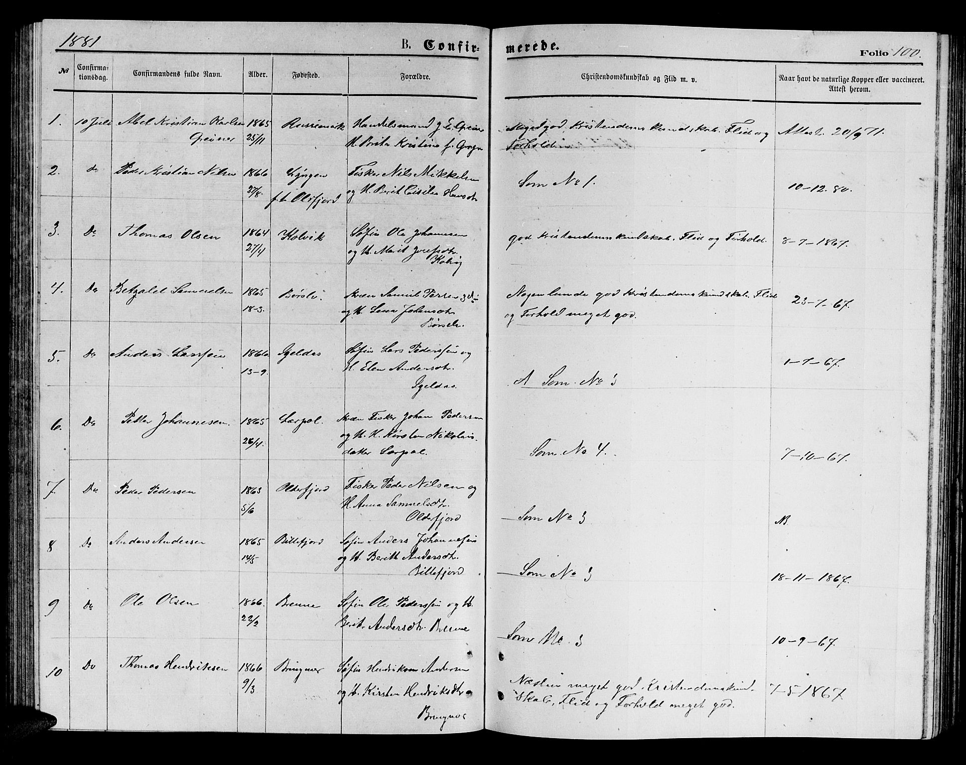 Kistrand/Porsanger sokneprestembete, AV/SATØ-S-1351/H/Hb/L0003.klokk: Parish register (copy) no. 3, 1874-1885, p. 100