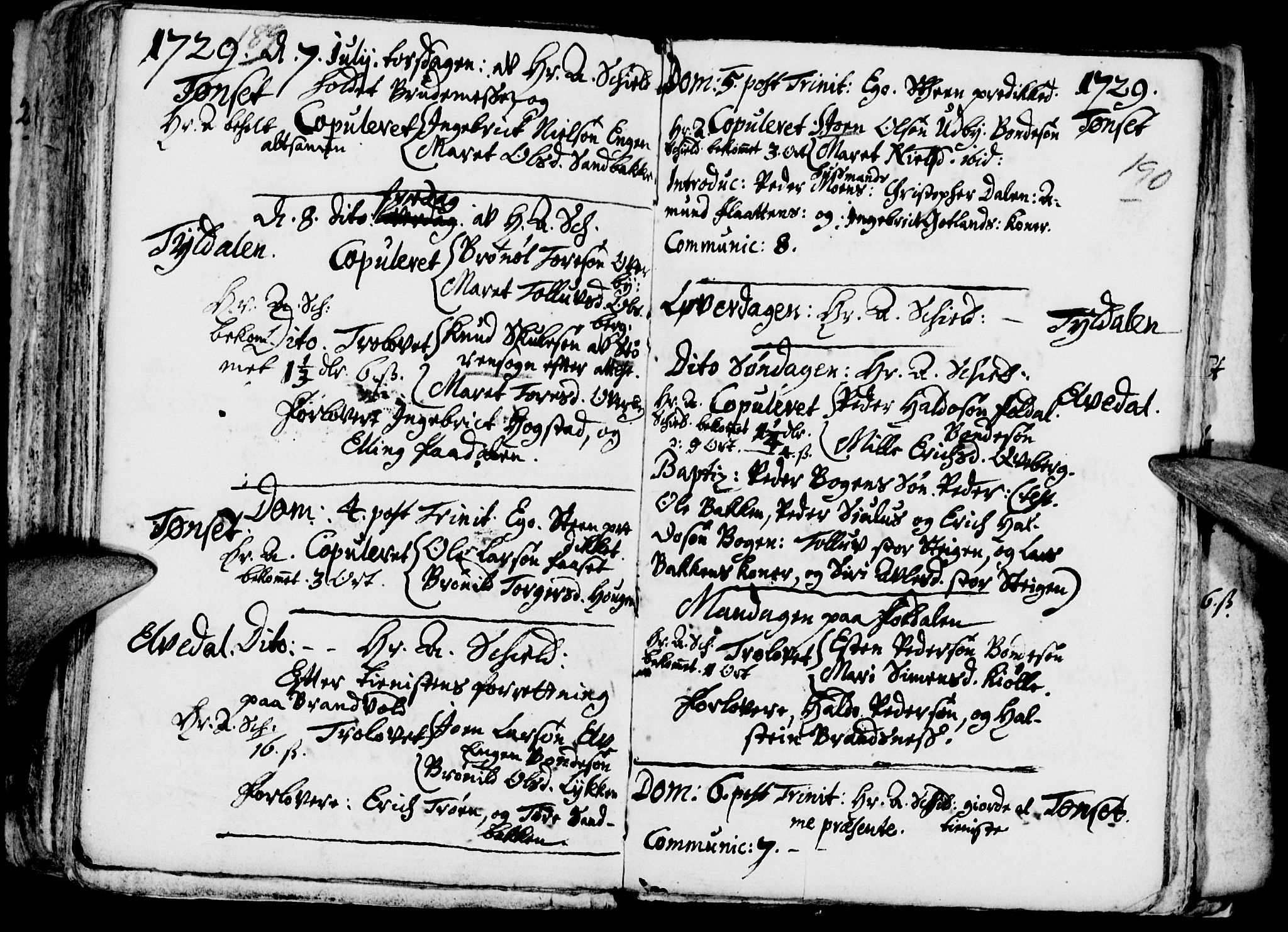 Tynset prestekontor, SAH/PREST-058/H/Ha/Haa/L0001: Parish register (official) no. 1, 1722-1732, p. 189-190