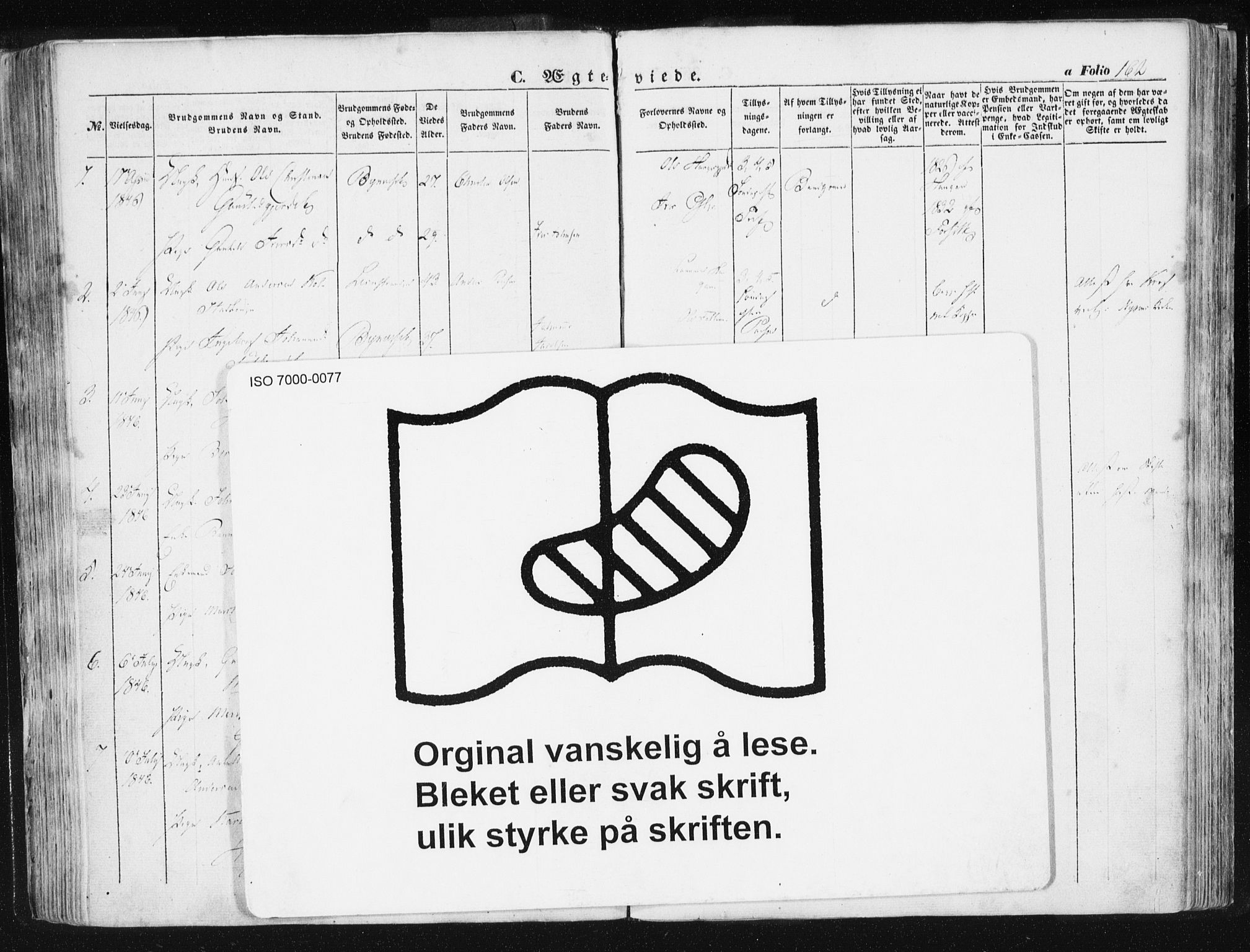 Ministerialprotokoller, klokkerbøker og fødselsregistre - Sør-Trøndelag, SAT/A-1456/612/L0376: Parish register (official) no. 612A08, 1846-1859, p. 162