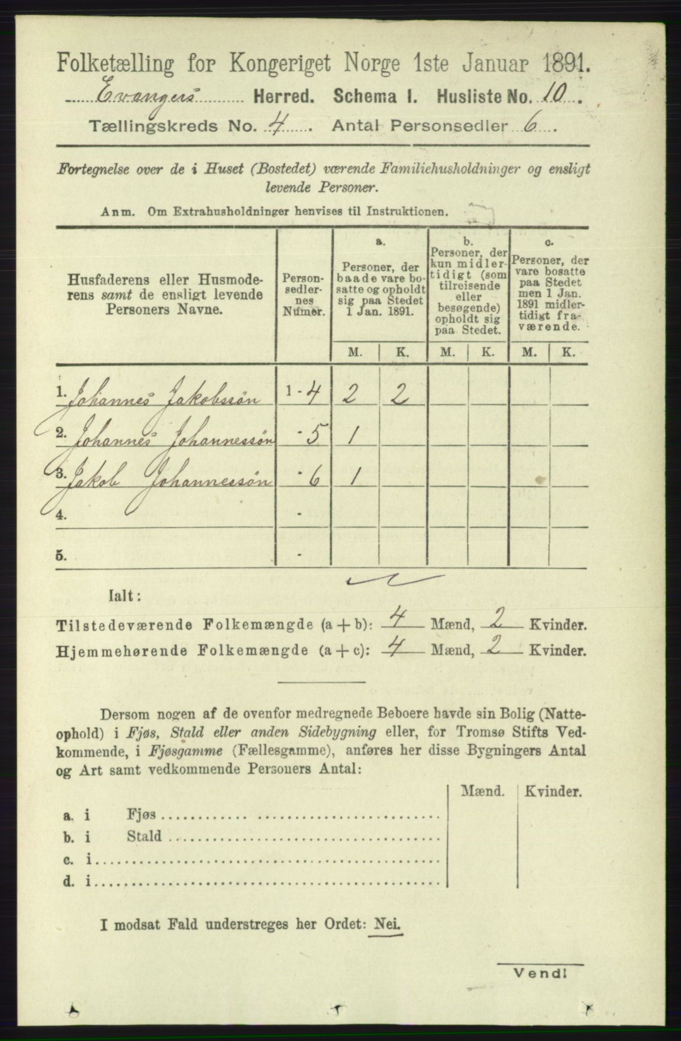 RA, 1891 census for 1237 Evanger, 1891, p. 1116