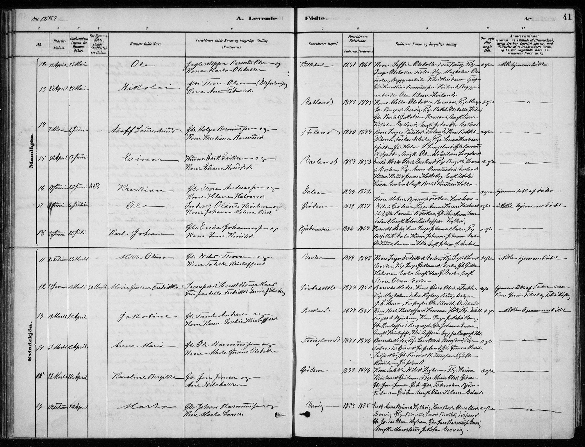 Strand sokneprestkontor, AV/SAST-A-101828/H/Ha/Hab/L0004: Parish register (copy) no. B 4, 1878-1903, p. 41