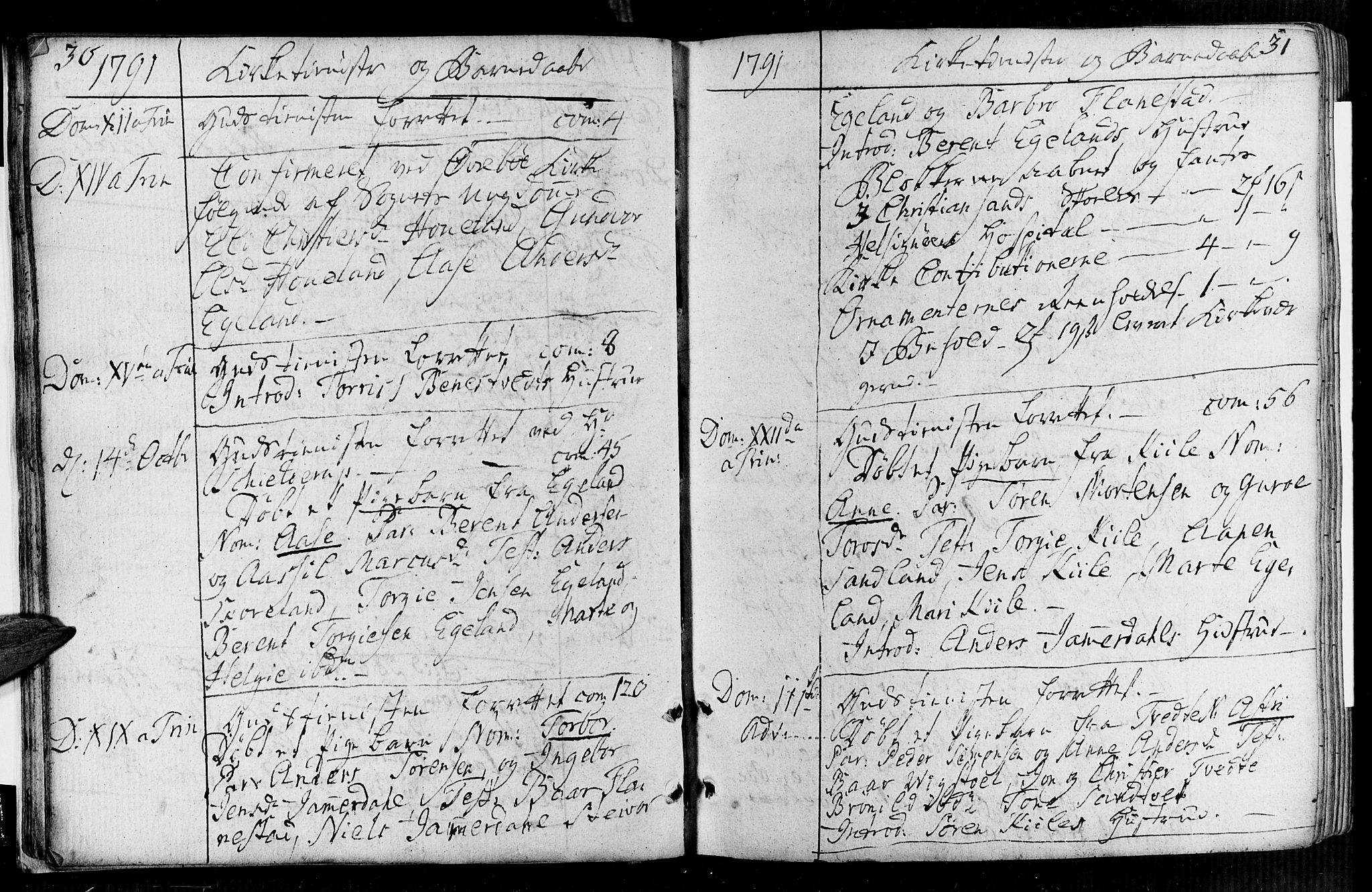 Vennesla sokneprestkontor, SAK/1111-0045/Fa/Faa/L0002: Parish register (official) no. A 2, 1785-1834, p. 30-31