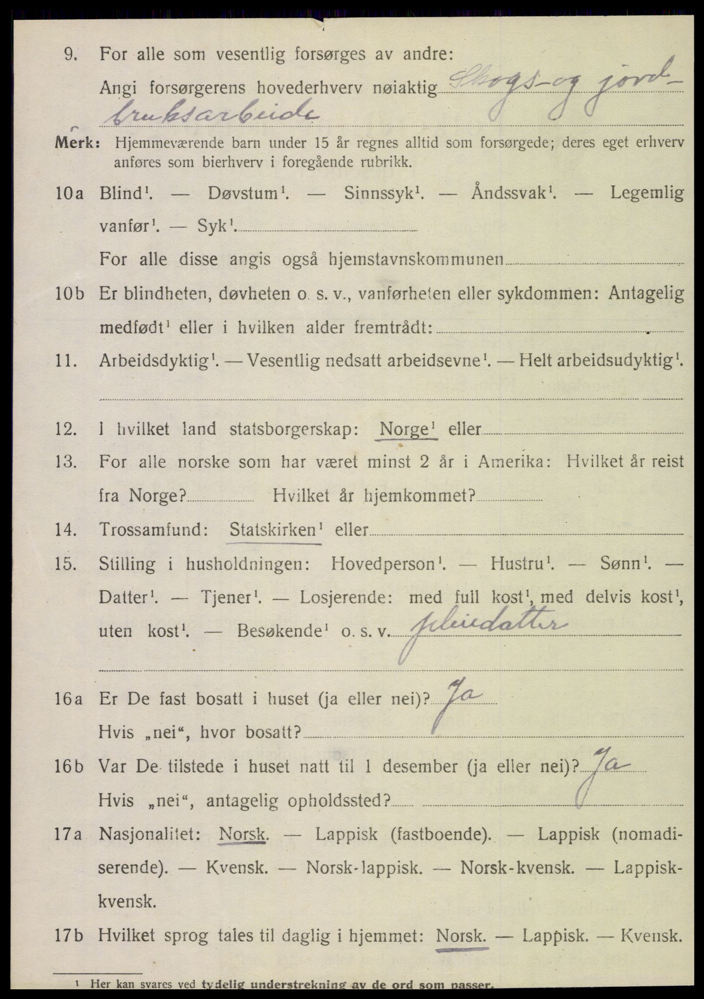 SAT, 1920 census for Nesna, 1920, p. 7940