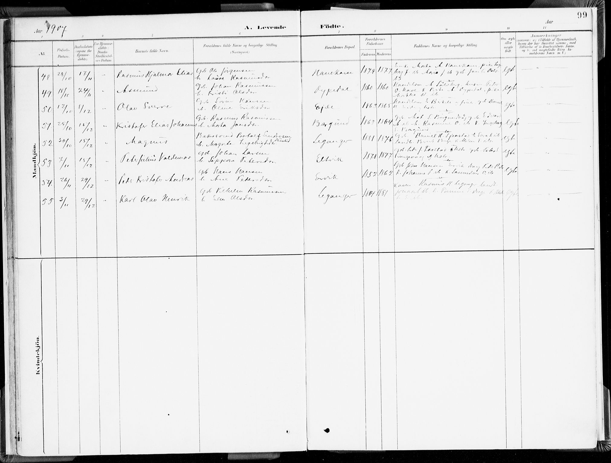 Selje sokneprestembete, AV/SAB-A-99938/H/Ha/Haa/Haab: Parish register (official) no. B 2, 1891-1907, p. 99