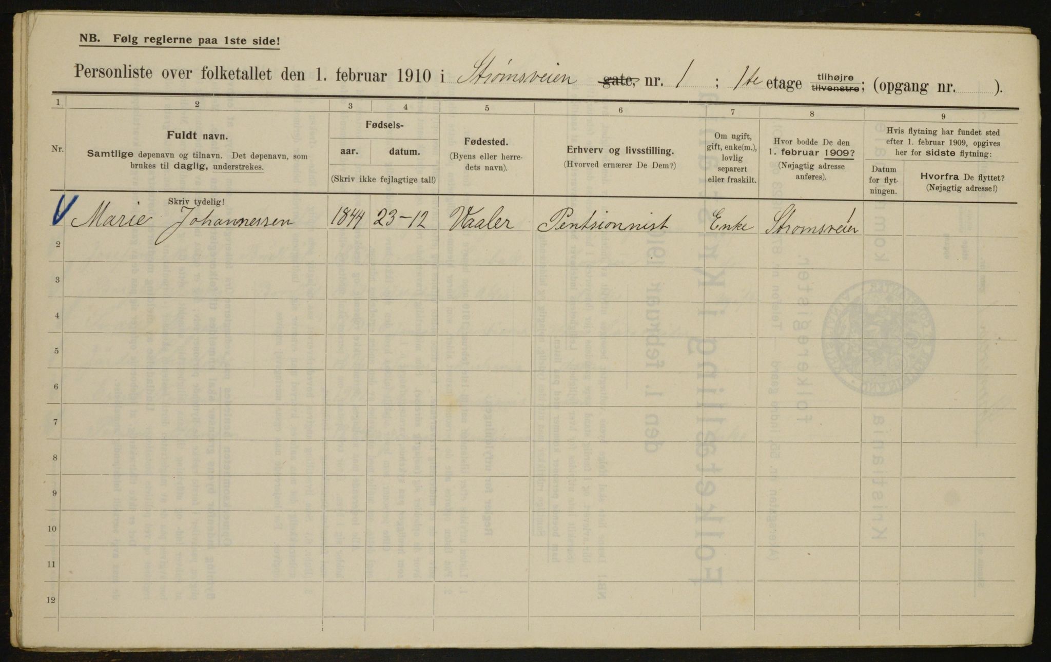 OBA, Municipal Census 1910 for Kristiania, 1910, p. 98653