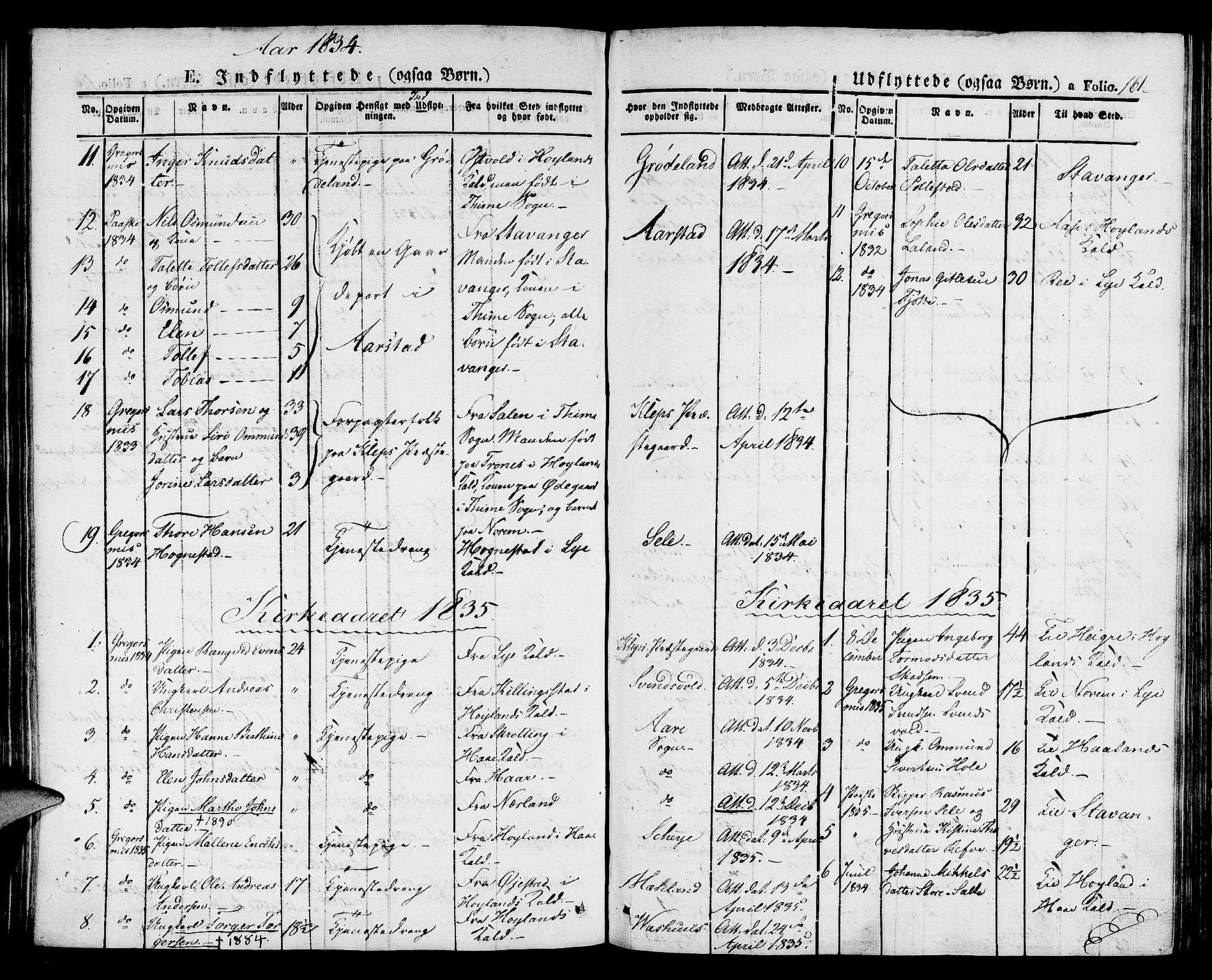 Klepp sokneprestkontor, SAST/A-101803/001/3/30BA/L0003: Parish register (official) no. A 3, 1833-1842, p. 161