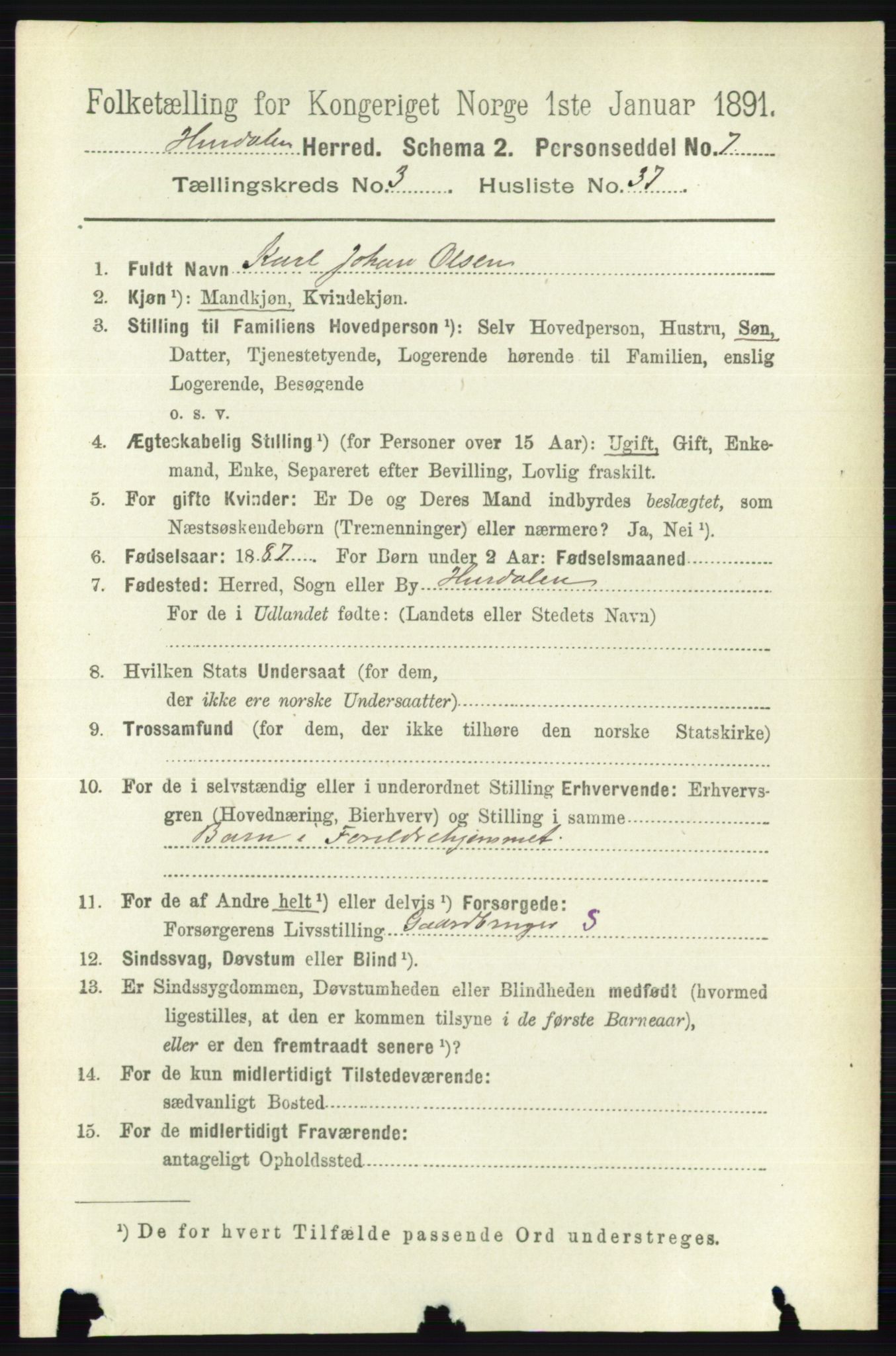 RA, 1891 census for 0239 Hurdal, 1891, p. 1319