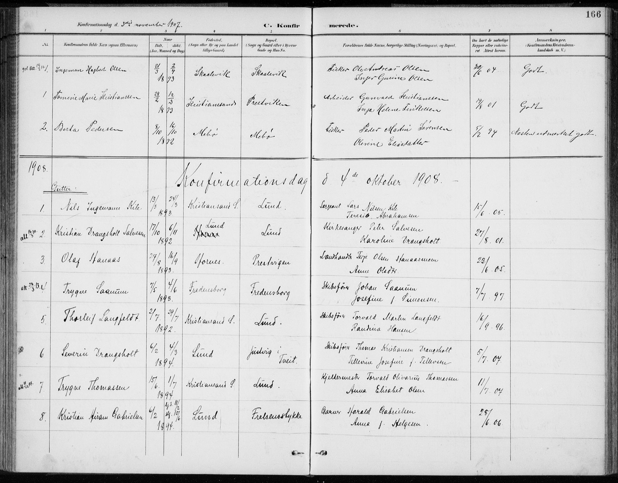 Oddernes sokneprestkontor, AV/SAK-1111-0033/F/Fa/Faa/L0010: Parish register (official) no. A 10, 1897-1911, p. 166