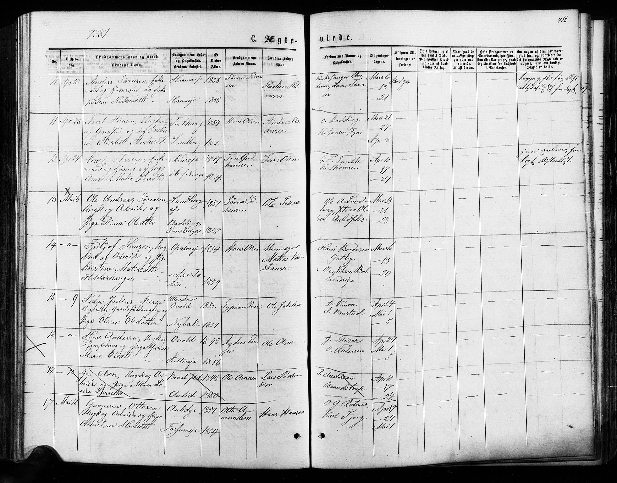 Nes prestekontor Kirkebøker, AV/SAO-A-10410/F/Fa/L0009: Parish register (official) no. I 9, 1875-1882, p. 452