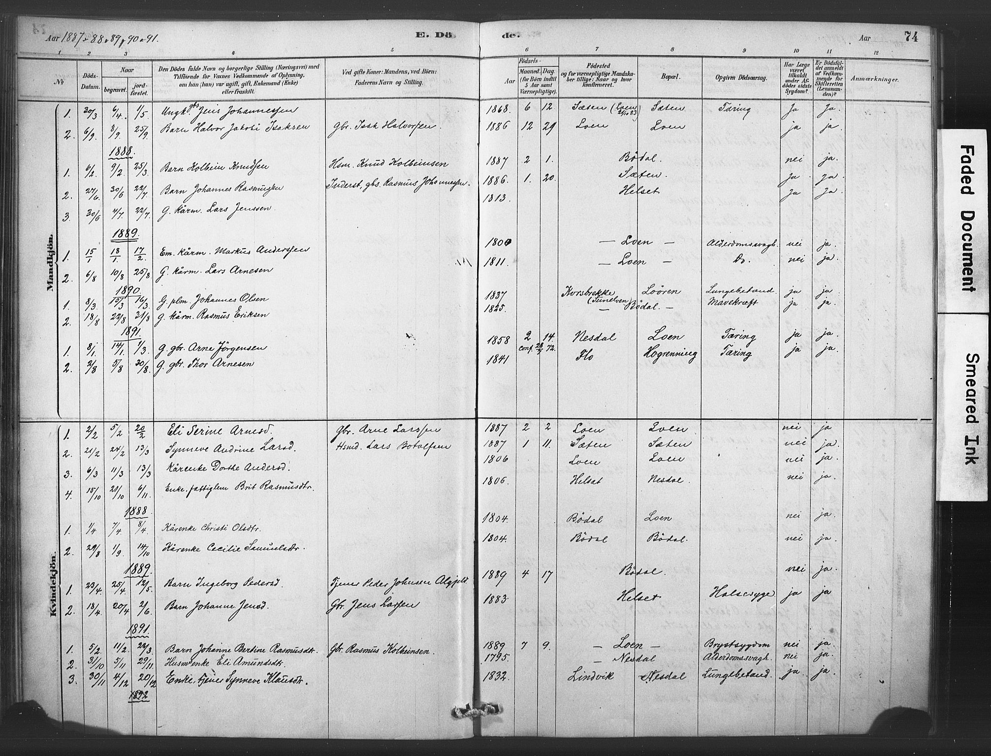 Stryn Sokneprestembete, SAB/A-82501: Parish register (official) no. C 1, 1878-1907, p. 74