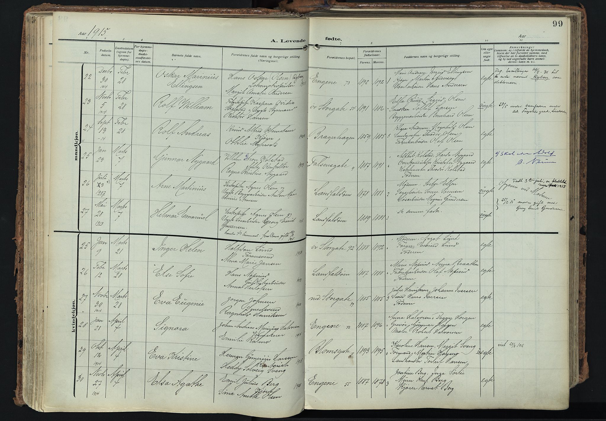 Bragernes kirkebøker, SAKO/A-6/F/Fb/L0010: Parish register (official) no. II 10, 1911-1922, p. 99