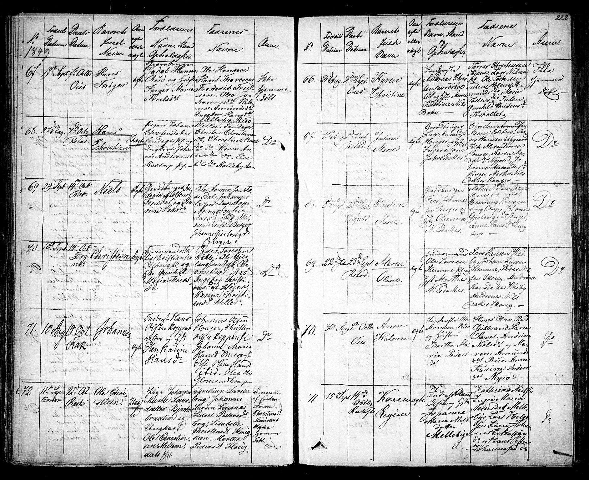 Rakkestad prestekontor Kirkebøker, AV/SAO-A-2008/F/Fa/L0008: Parish register (official) no. I 8, 1842-1849, p. 221-222
