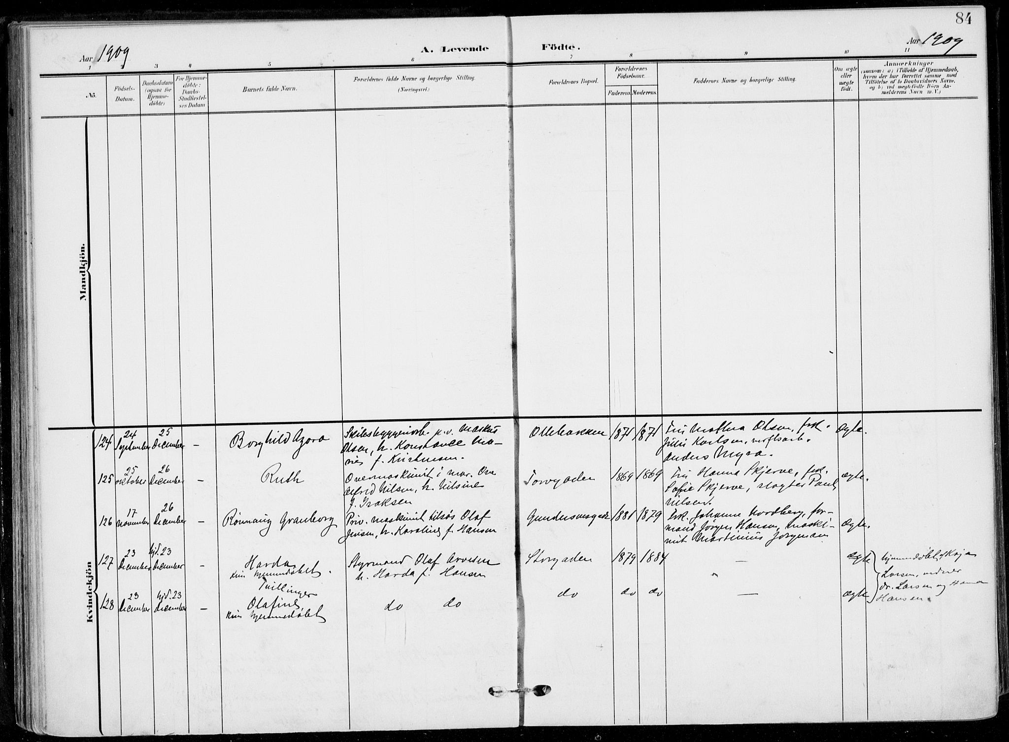 Horten kirkebøker, AV/SAKO-A-348/F/Fa/L0006: Parish register (official) no. 6, 1905-1912, p. 84