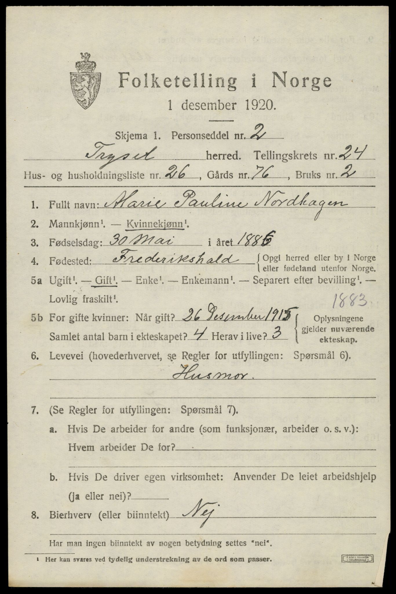 SAH, 1920 census for Trysil, 1920, p. 15527