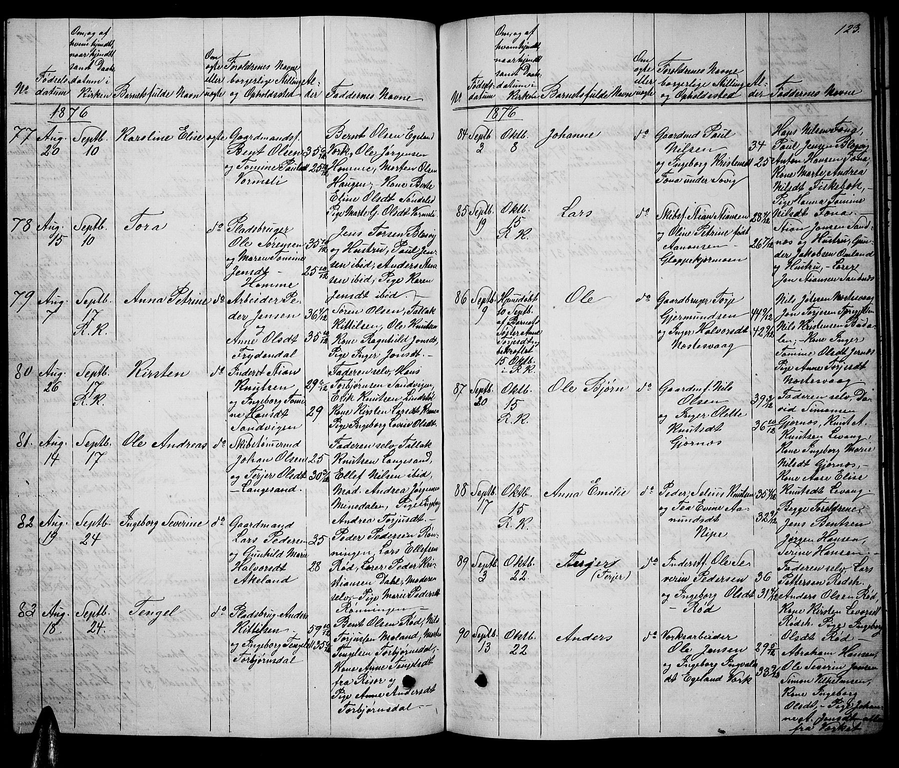Søndeled sokneprestkontor, SAK/1111-0038/F/Fb/L0004: Parish register (copy) no. B 4, 1857-1884, p. 123