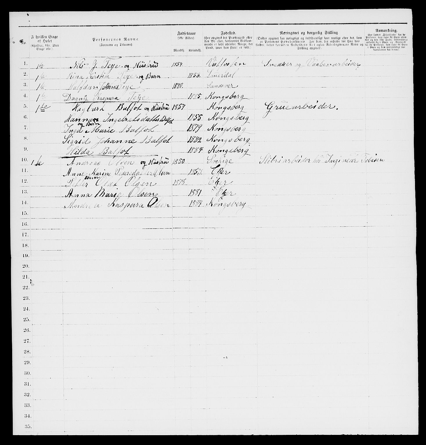 SAKO, 1885 census for 0604 Kongsberg, 1885, p. 1251