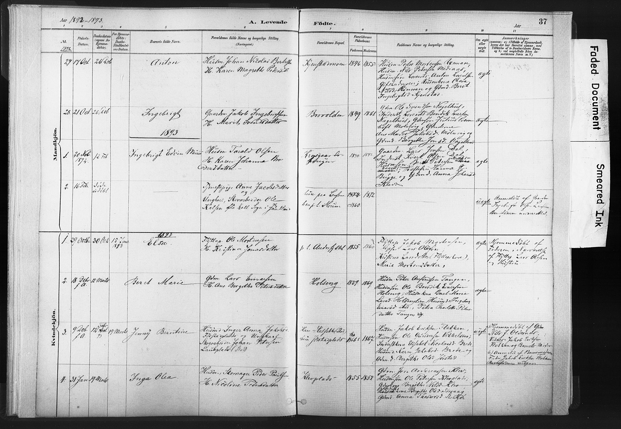 Ministerialprotokoller, klokkerbøker og fødselsregistre - Nord-Trøndelag, SAT/A-1458/749/L0474: Parish register (official) no. 749A08, 1887-1903, p. 37