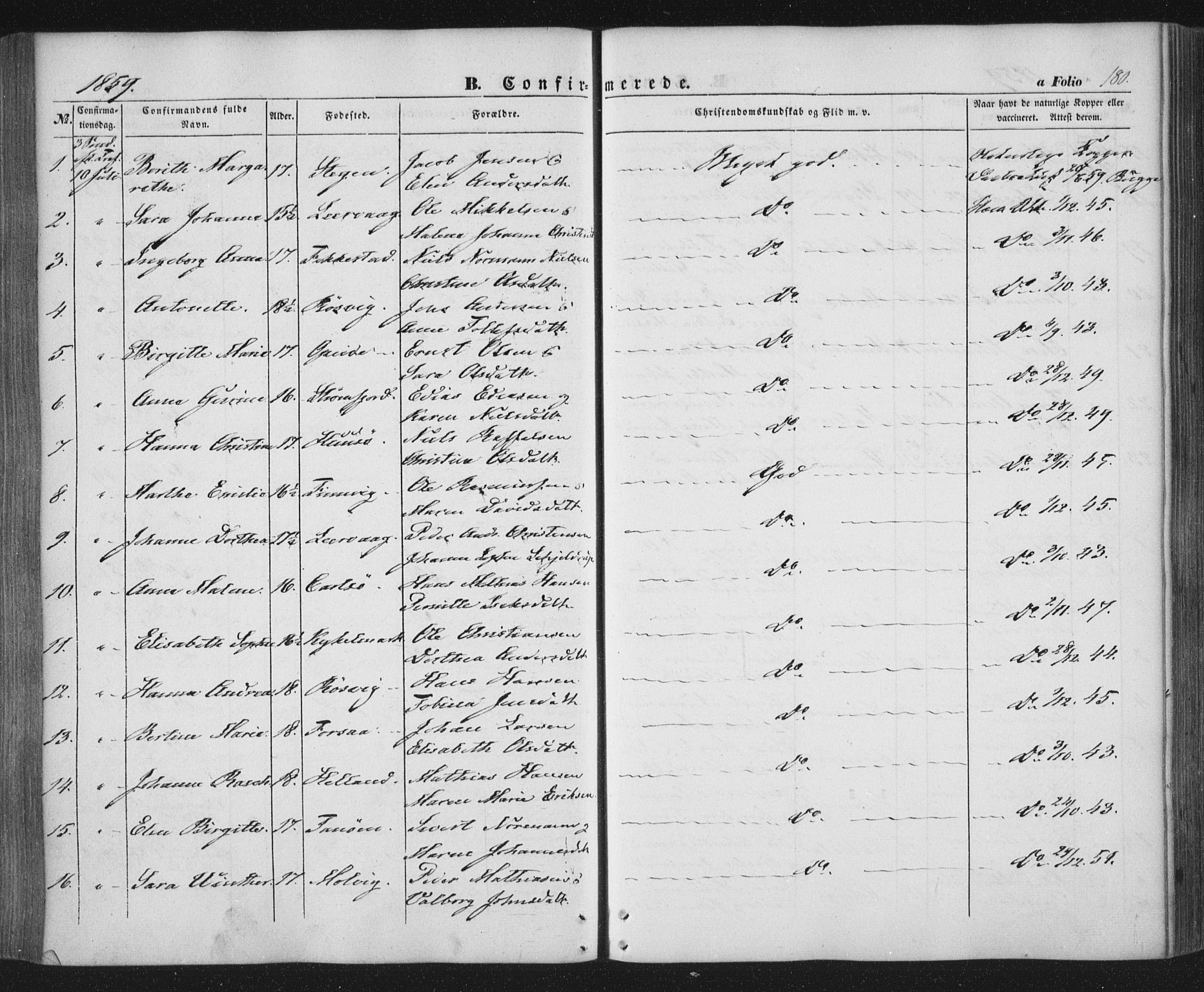 Ministerialprotokoller, klokkerbøker og fødselsregistre - Nordland, AV/SAT-A-1459/859/L0844: Parish register (official) no. 859A04, 1849-1862, p. 180