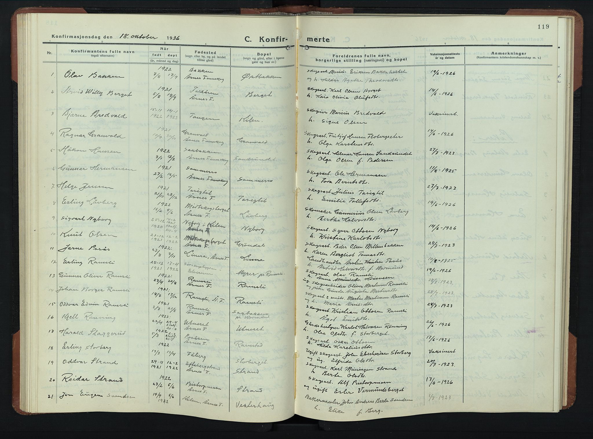Åsnes prestekontor, AV/SAH-PREST-042/H/Ha/Hab/L0009: Parish register (copy) no. 9, 1930-1954, p. 119