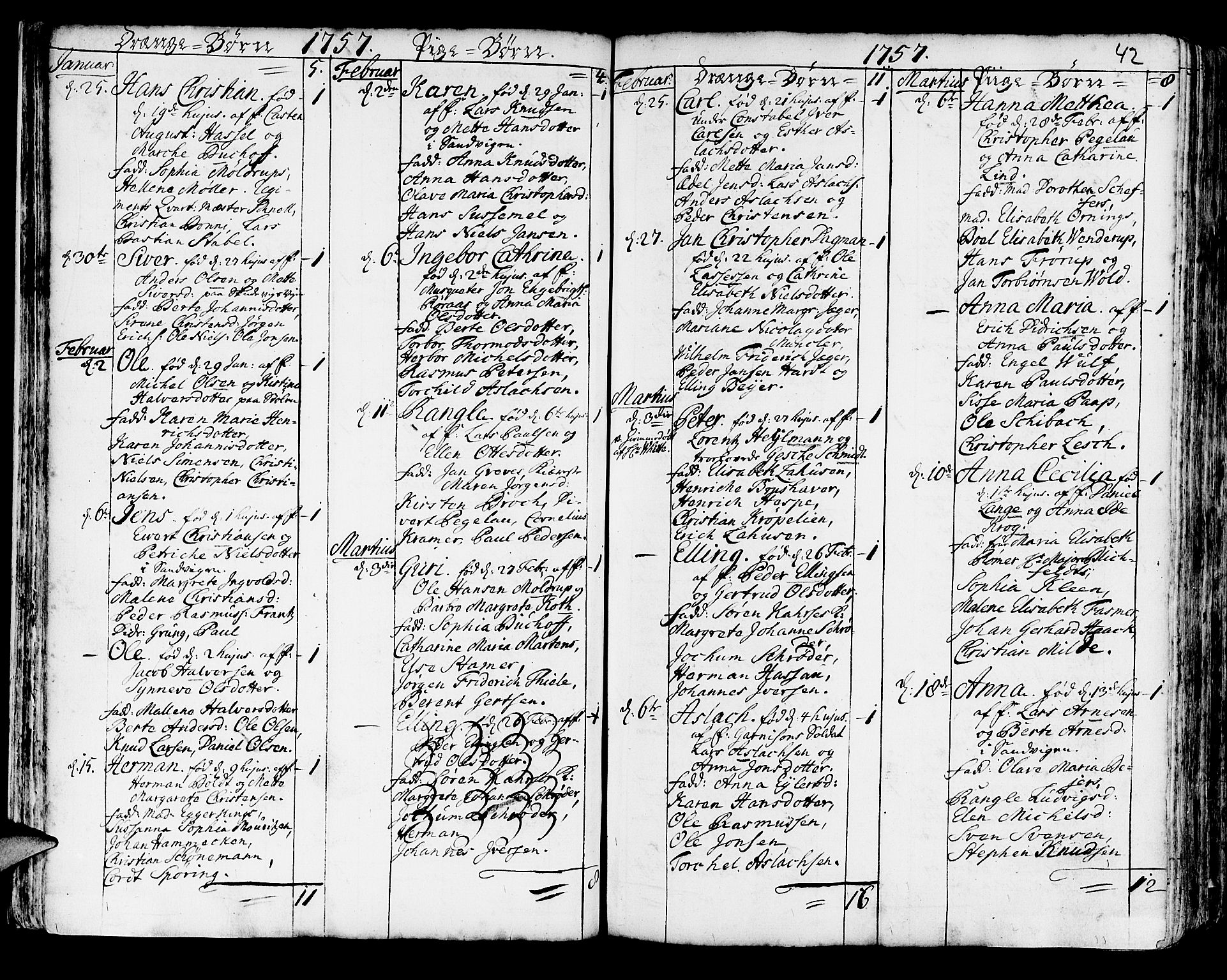 Korskirken sokneprestembete, AV/SAB-A-76101/H/Haa/L0005: Parish register (official) no. A 5, 1751-1789, p. 42