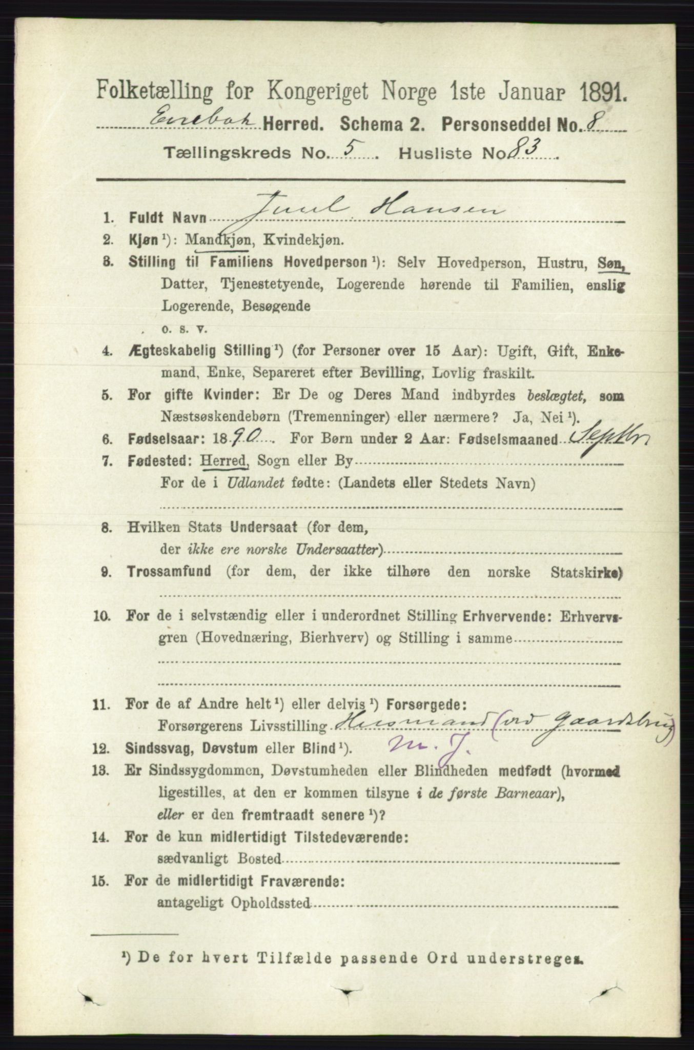 RA, 1891 census for 0229 Enebakk, 1891, p. 2502