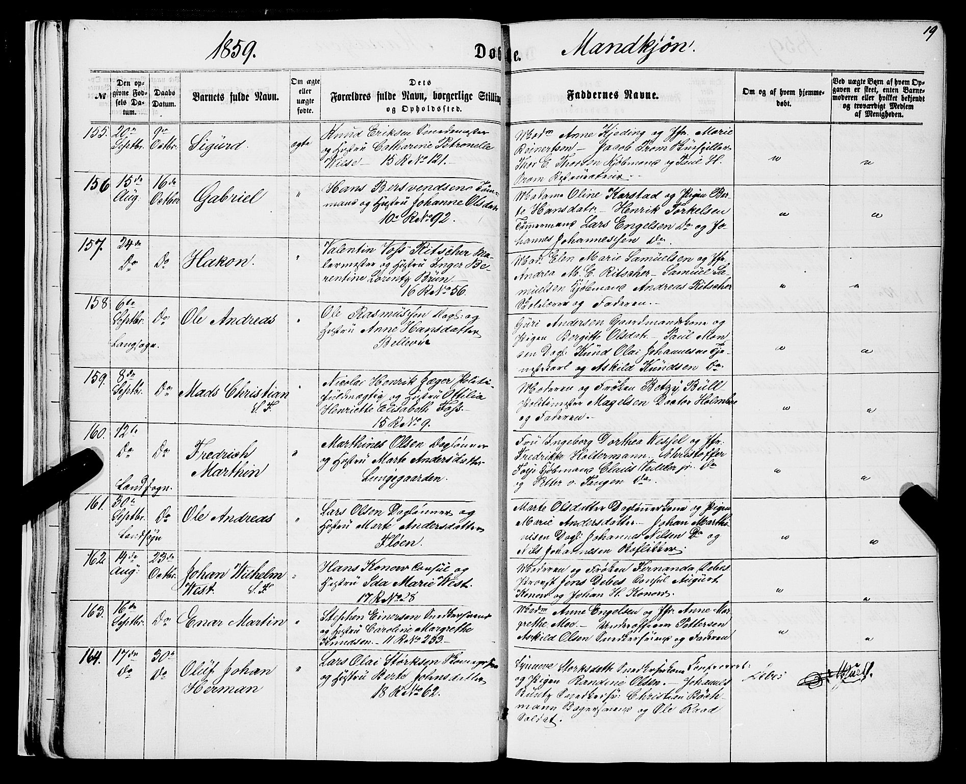 Domkirken sokneprestembete, SAB/A-74801/H/Haa/L0021: Parish register (official) no. B 4, 1859-1871, p. 19