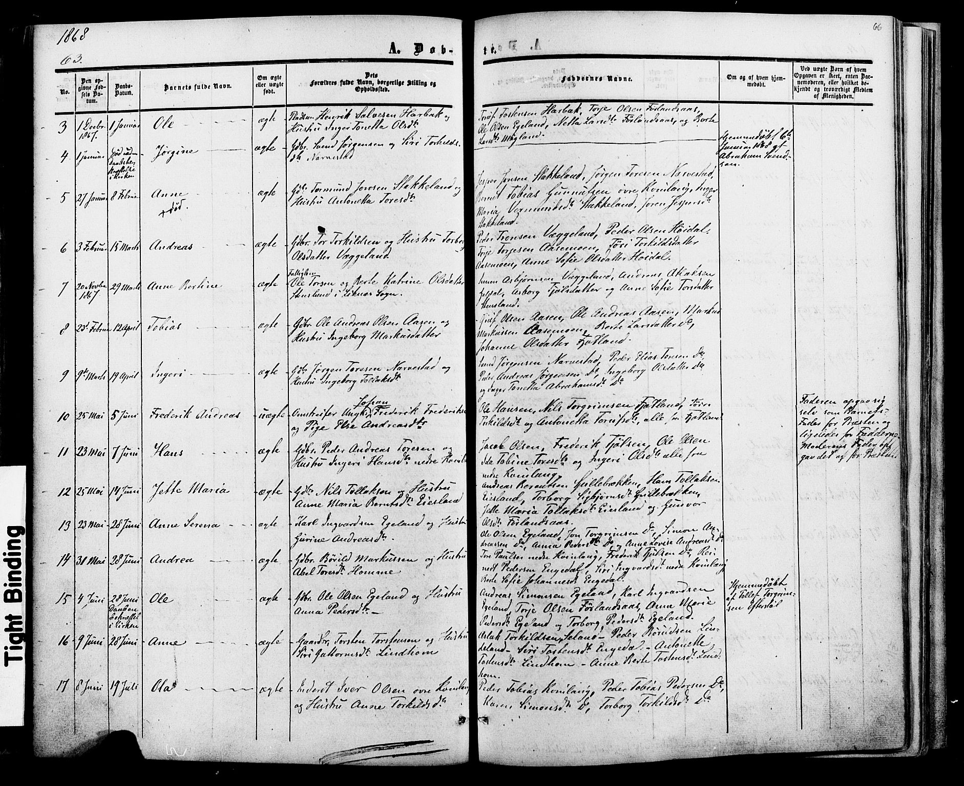 Fjotland sokneprestkontor, AV/SAK-1111-0010/F/Fa/L0001: Parish register (official) no. A 1, 1850-1879, p. 66