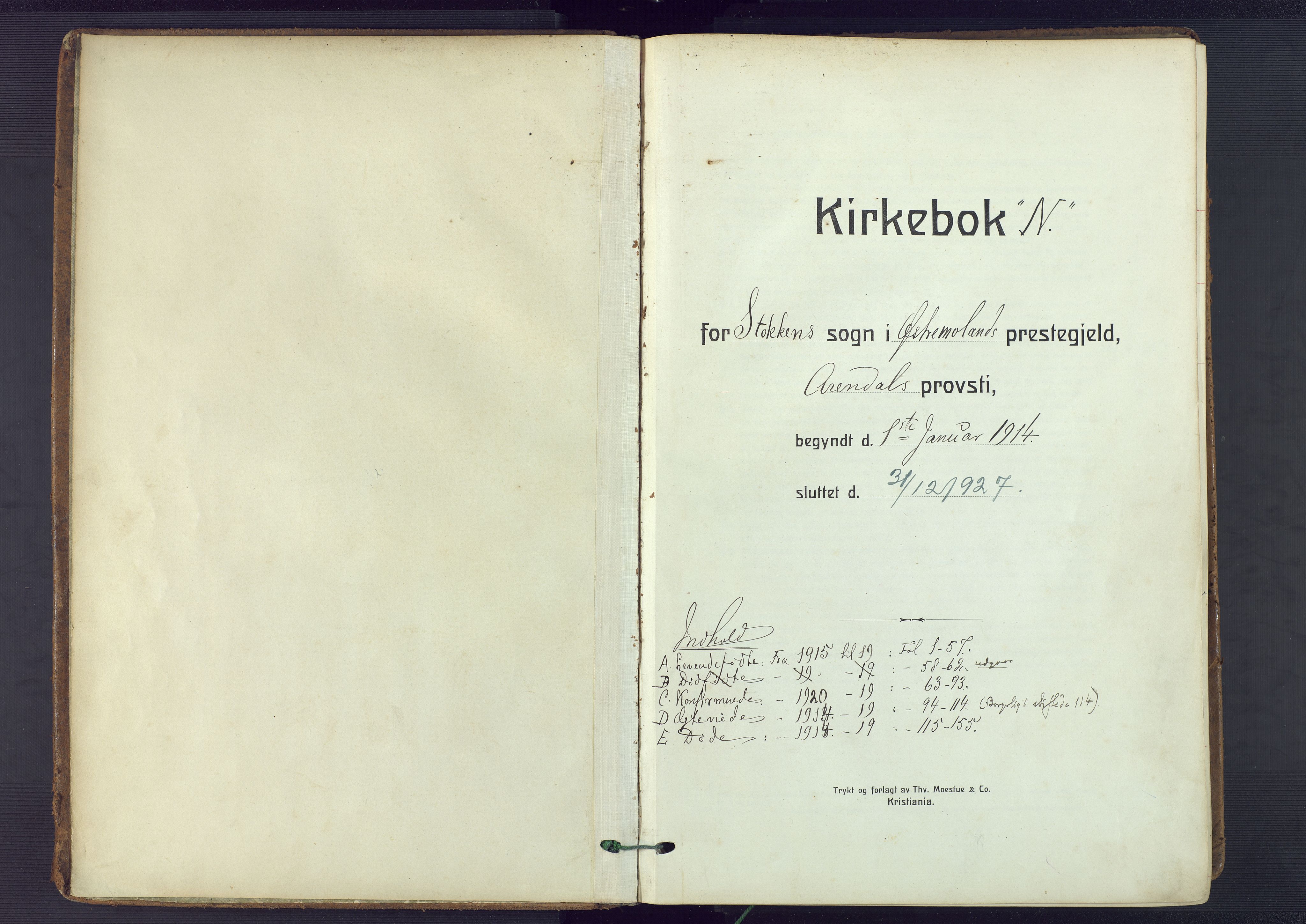 Austre Moland sokneprestkontor, SAK/1111-0001/F/Fa/Fab/L0003: Parish register (official) no. A 3, 1914-1927