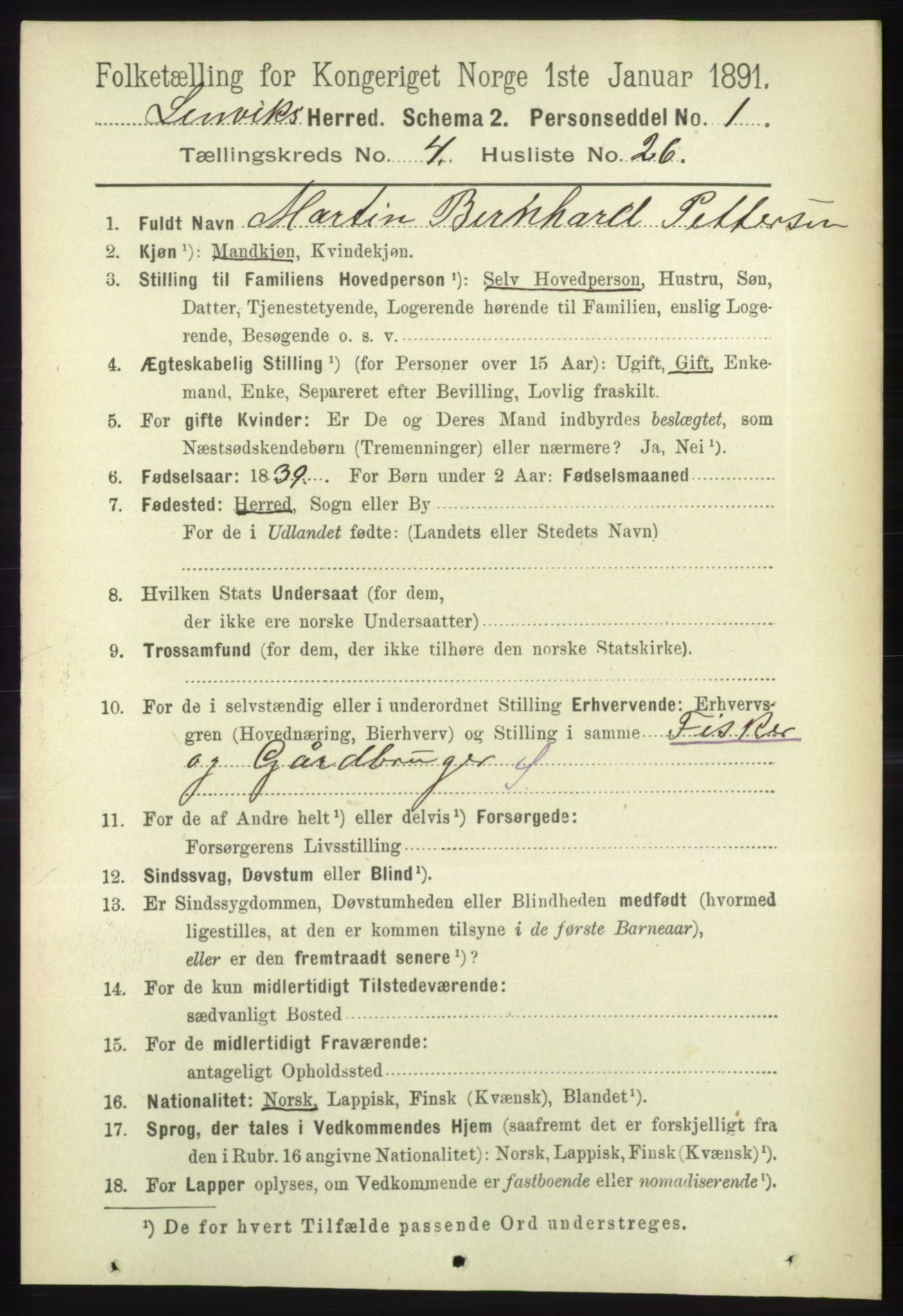 RA, 1891 census for 1931 Lenvik, 1891, p. 2069