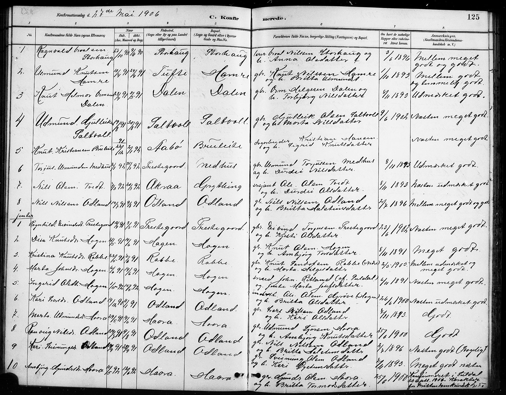 Røldal sokneprestembete, SAB/A-100247: Parish register (copy) no. A 3, 1887-1917, p. 125