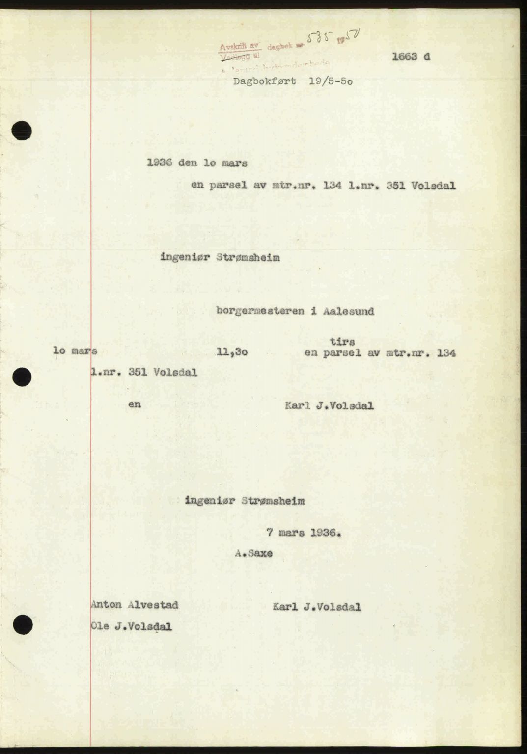 Ålesund byfogd, AV/SAT-A-4384: Mortgage book no. 37A (2), 1949-1950, Diary no: : 535/1950