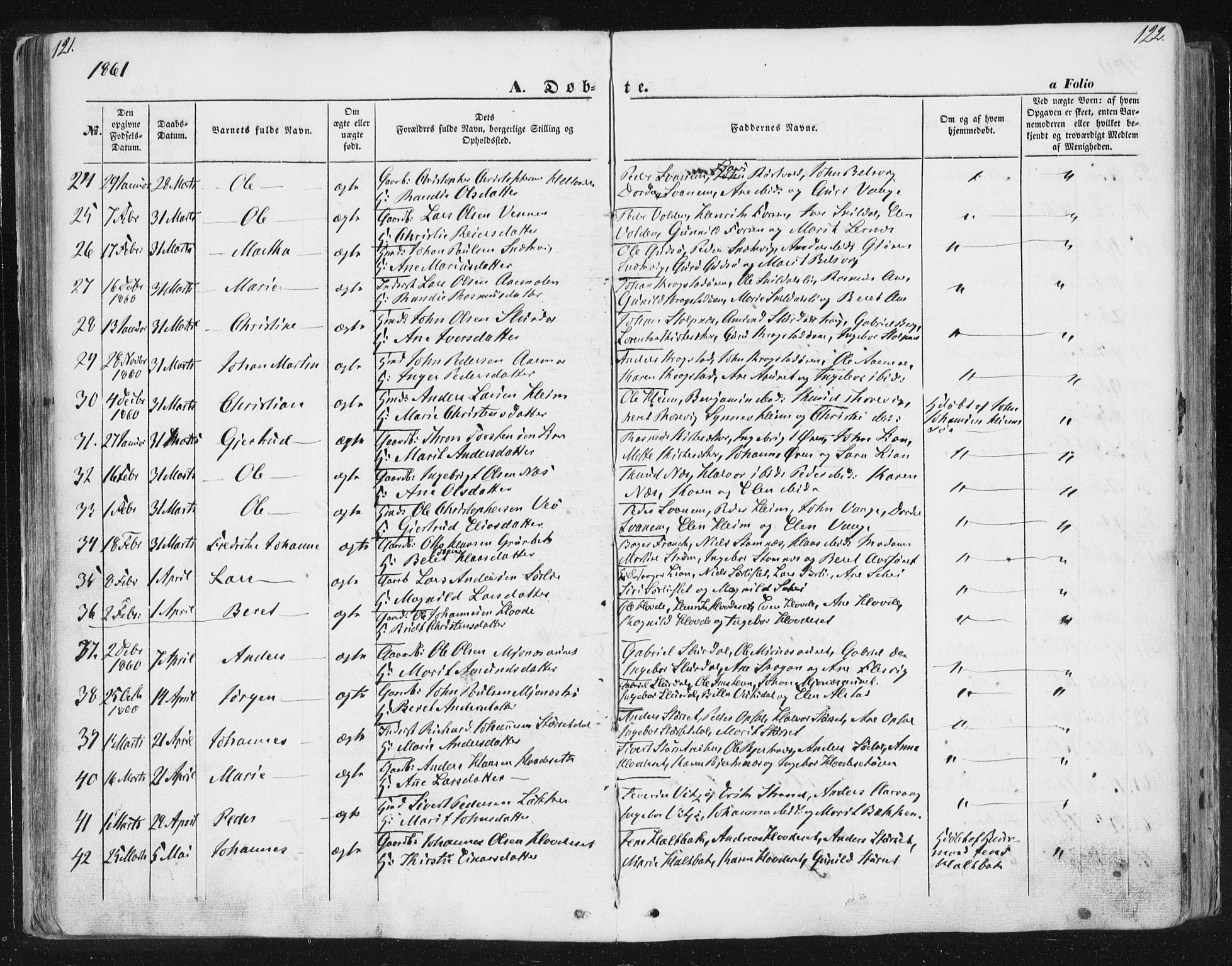 Ministerialprotokoller, klokkerbøker og fødselsregistre - Sør-Trøndelag, AV/SAT-A-1456/630/L0494: Parish register (official) no. 630A07, 1852-1868, p. 121-122