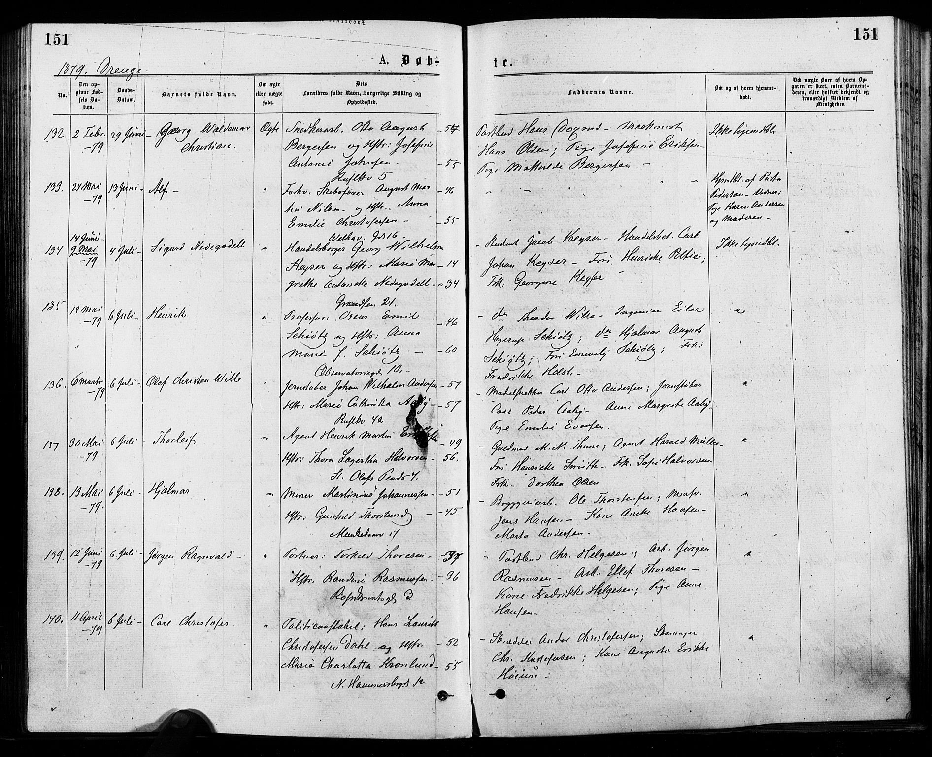 Trefoldighet prestekontor Kirkebøker, SAO/A-10882/F/Fa/L0004: Parish register (official) no. I 4, 1876-1880, p. 151