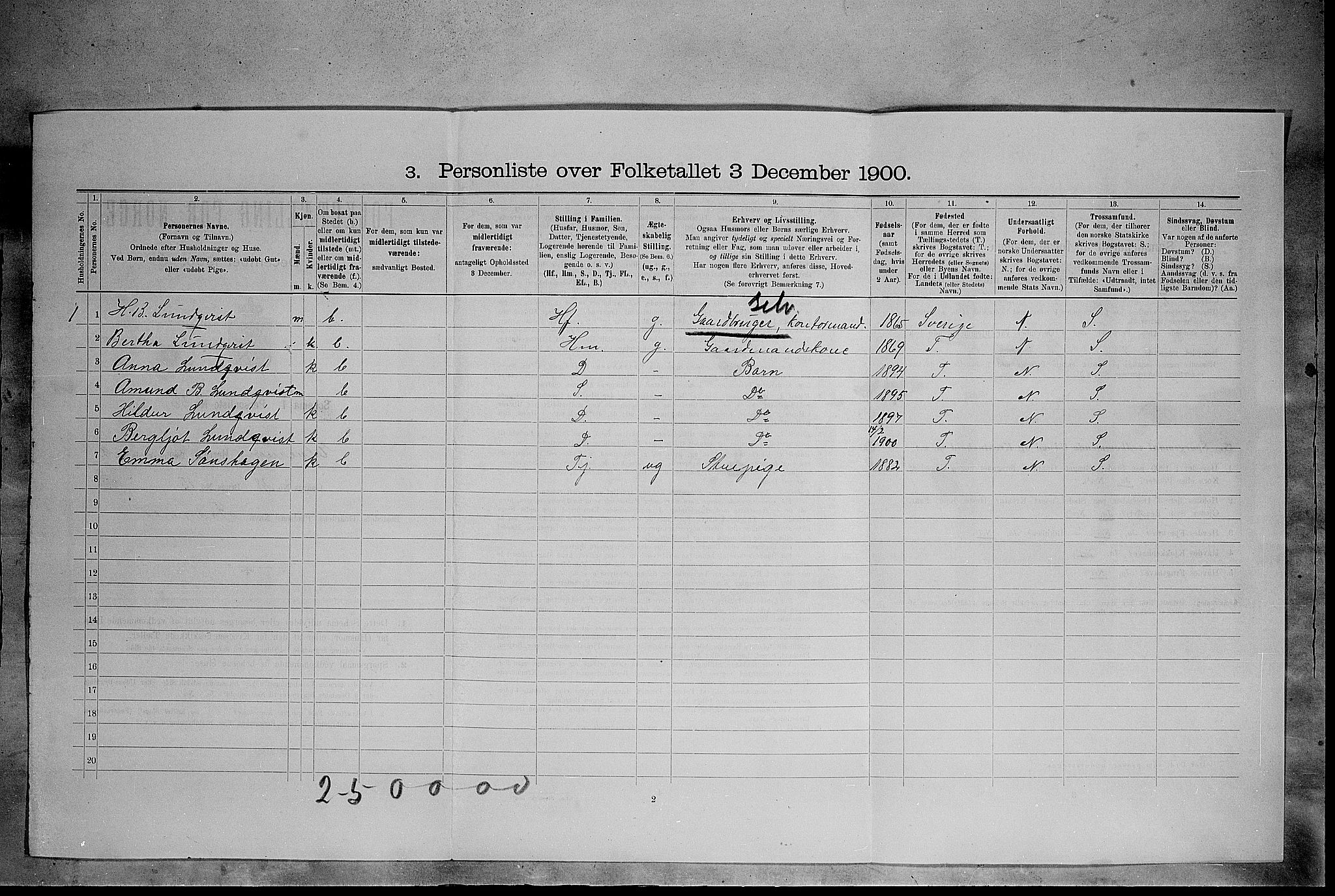 SAH, 1900 census for Elverum, 1900, p. 1199