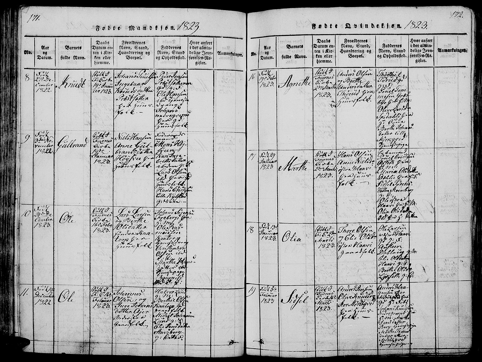 Vang prestekontor, Hedmark, AV/SAH-PREST-008/H/Ha/Hab/L0005: Parish register (copy) no. 5, 1815-1836, p. 171-172