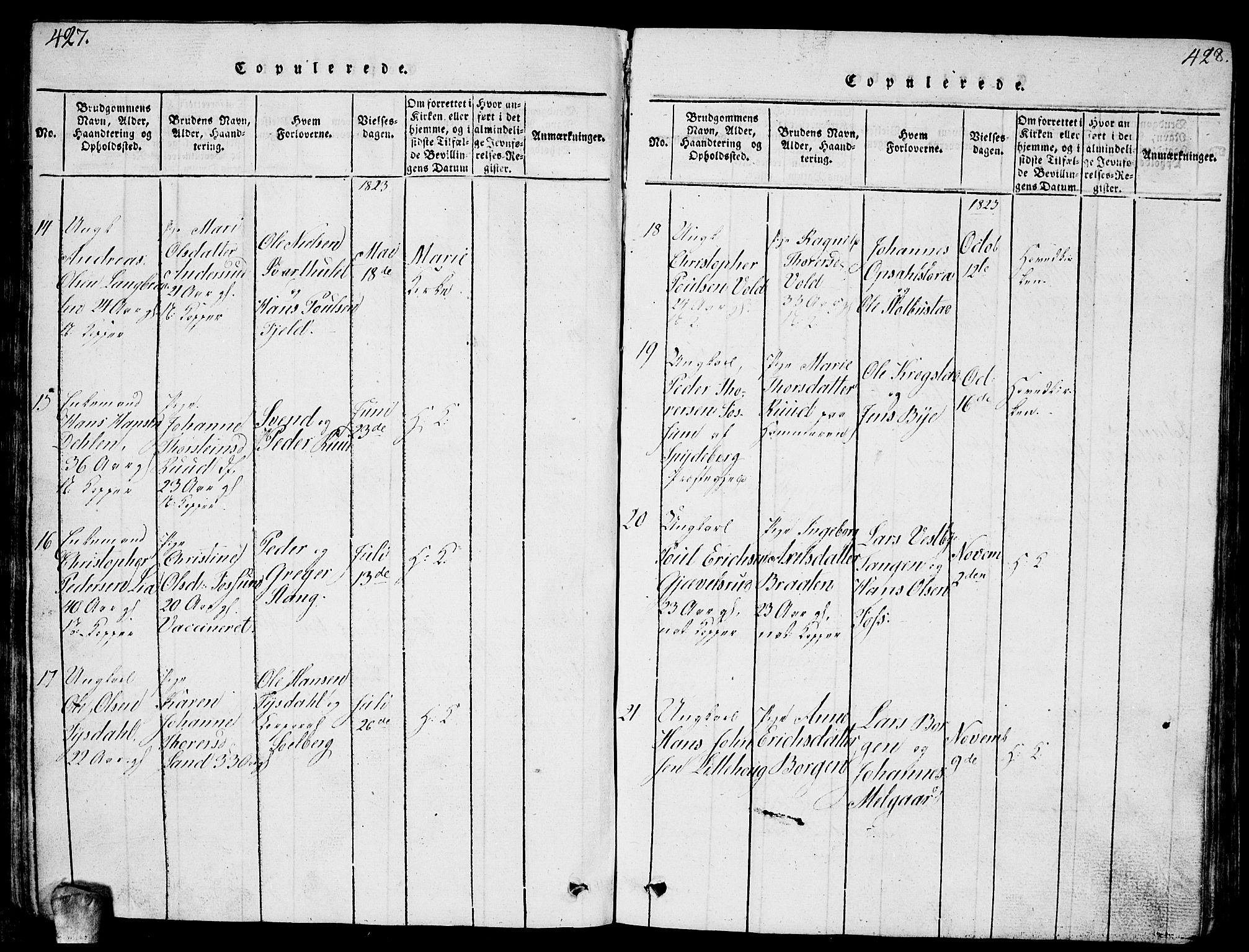 Enebakk prestekontor Kirkebøker, SAO/A-10171c/G/Ga/L0001: Parish register (copy) no. I 1, 1815-1833, p. 427-428